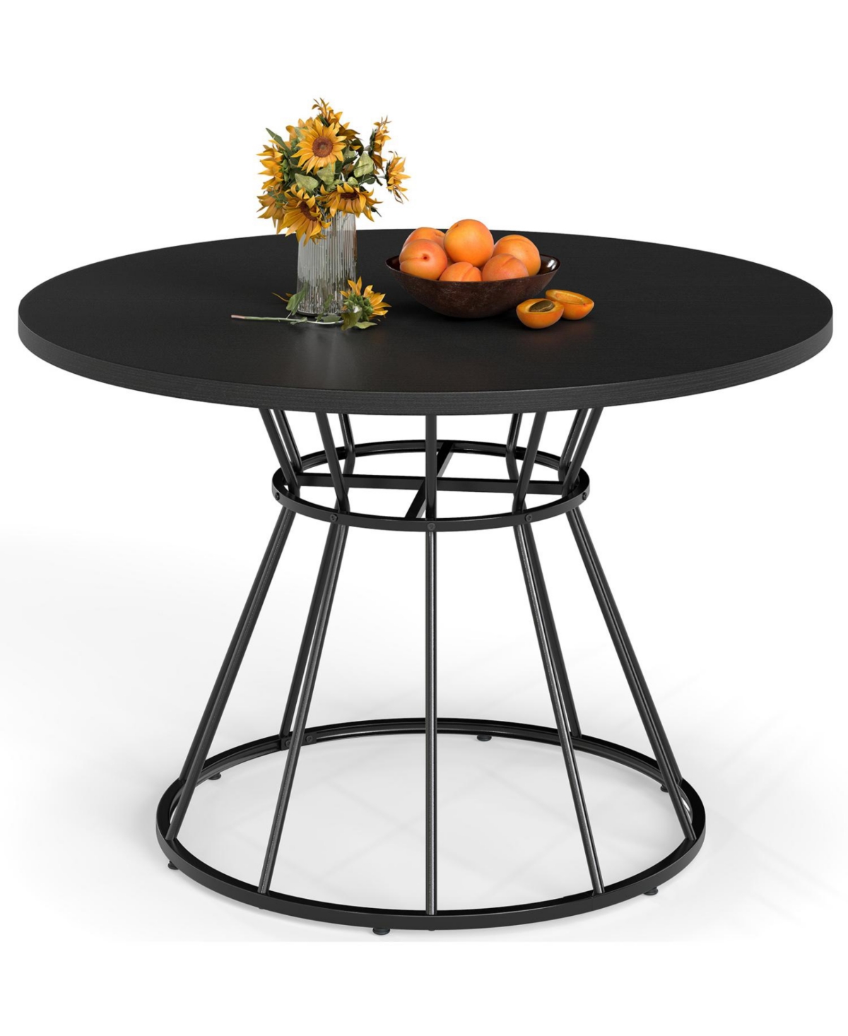 Mecale 47 Inches Round Dining Table for 4 Farmhouse Kitchen Table with Wooden Tabletop - Black