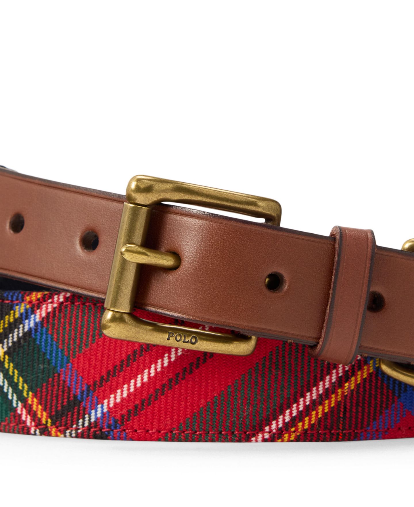 Мужской ремень Polo Ralph Lauren Leather-Trim Tartan Wool Belt, цвет: Красный — фото 3