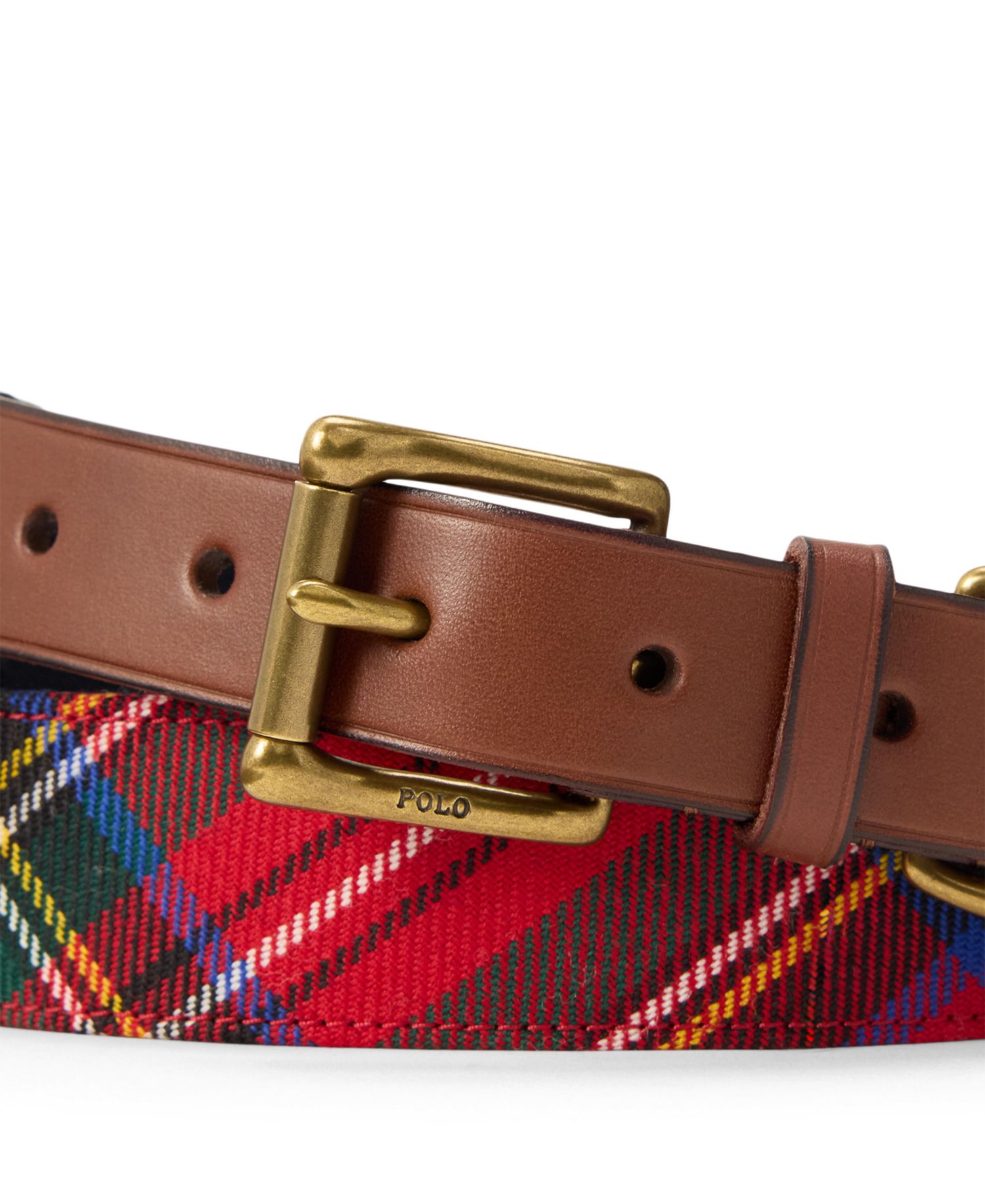 Leather-Trim Tartan Wool Belt