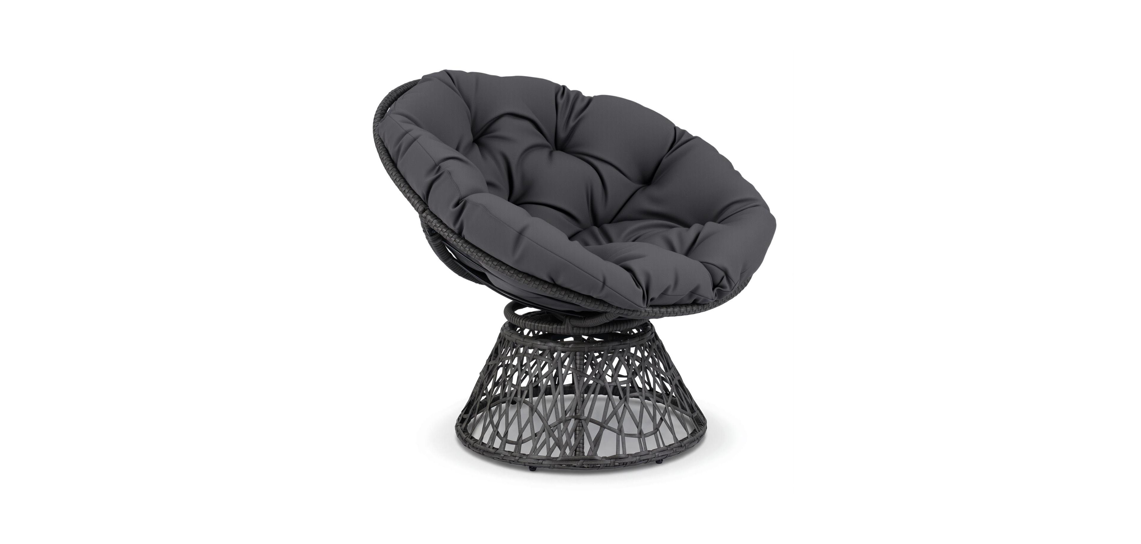 Mecale Swivel Papasan Chair Round Wicker Lounge Chair with Thick Cushion