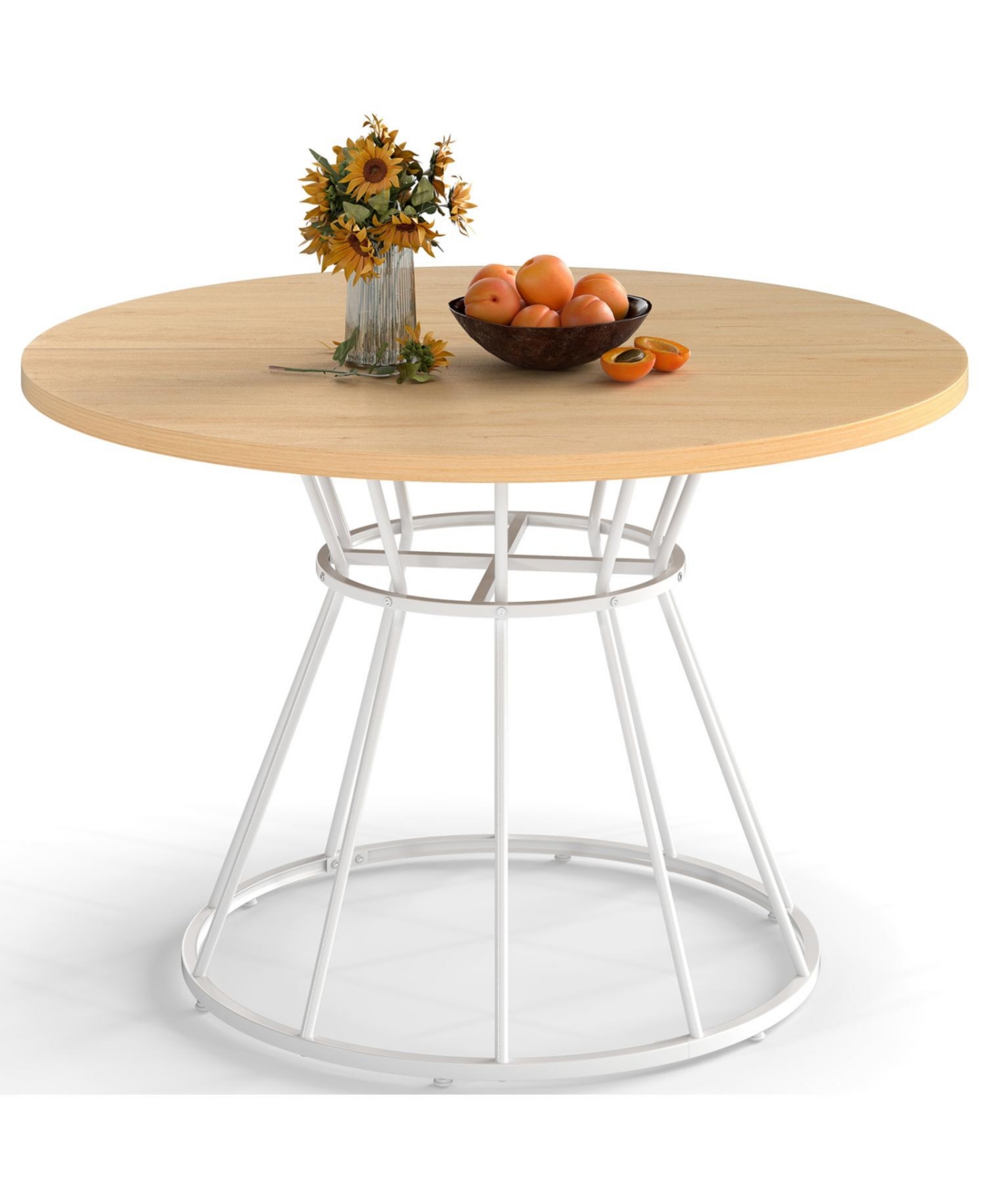 Mecale 47 Inches Round Dining Table for 4 Farmhouse Kitchen Table with Wooden Tabletop - Natural