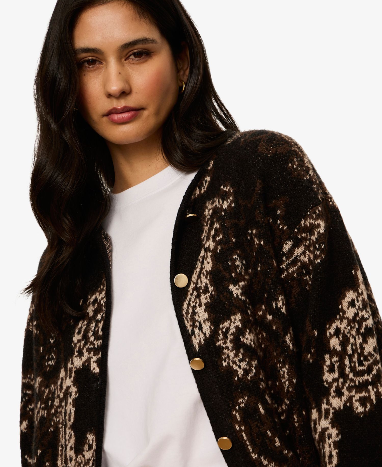 Women's Jacquard-Knit Semi-Cropped Collarless Jacket