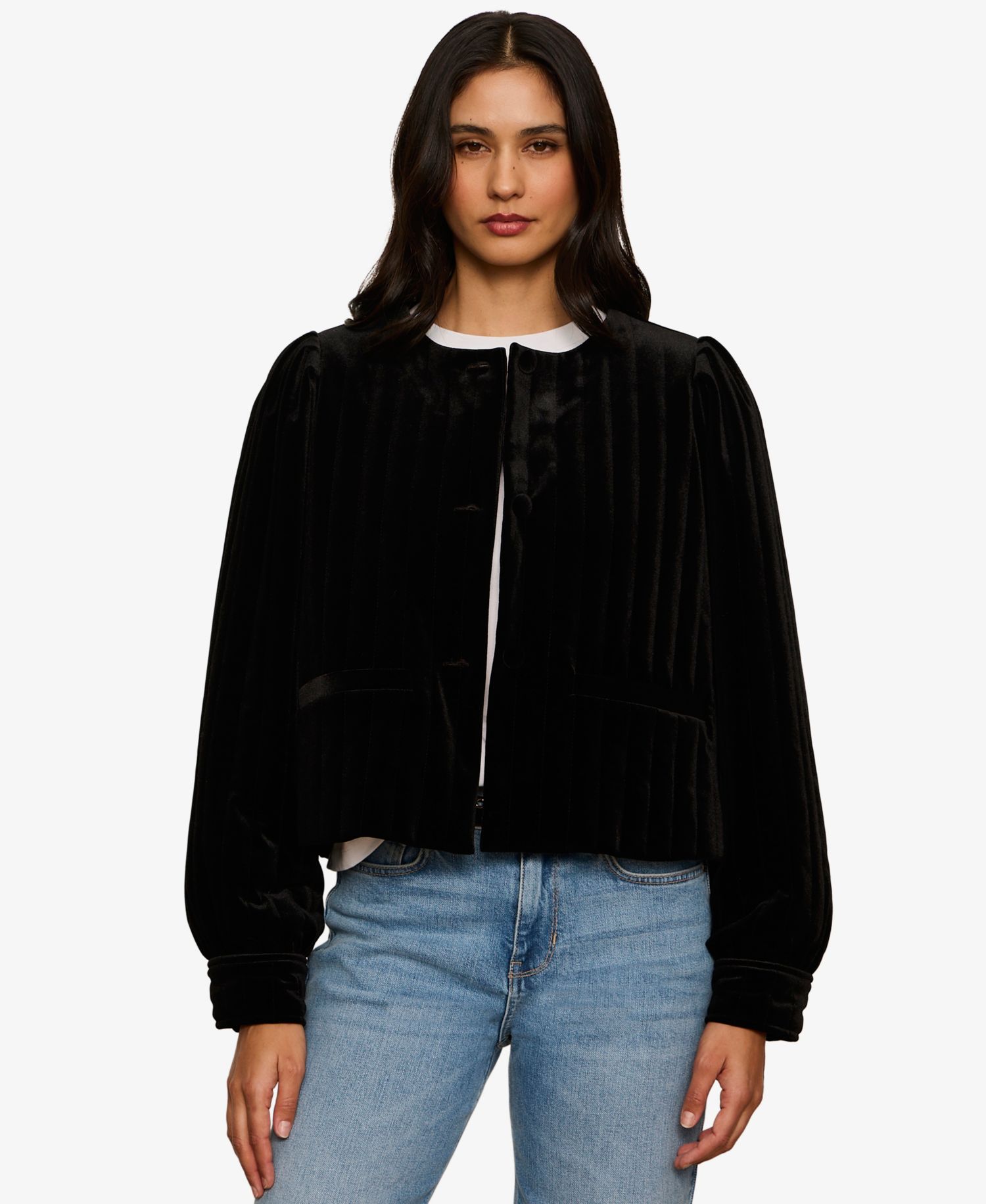 Women's Pepper Velvet Cropped Puff-Sleeve Jacket