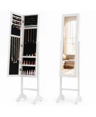 Freestanding Jewelry Armoire with Velvet Lining and Full Length Mirror