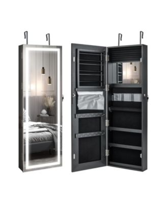 Mirrored Jewelry Armoire with Full Length Mirror and 2 Internal LED Lights
