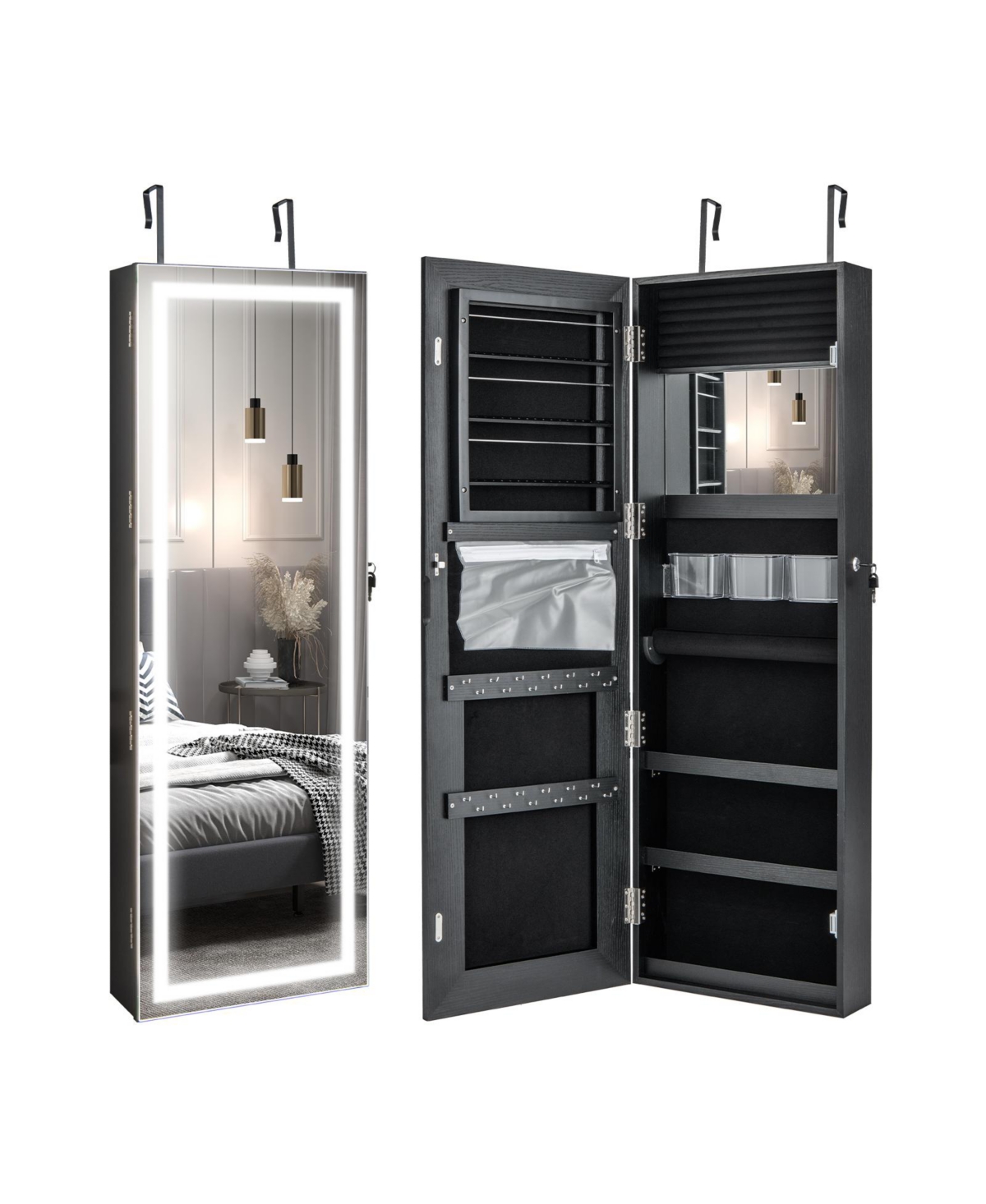 Mecale Mirrored Jewelry Armoire with Full Length Mirror and 2 Internal Led Lights
