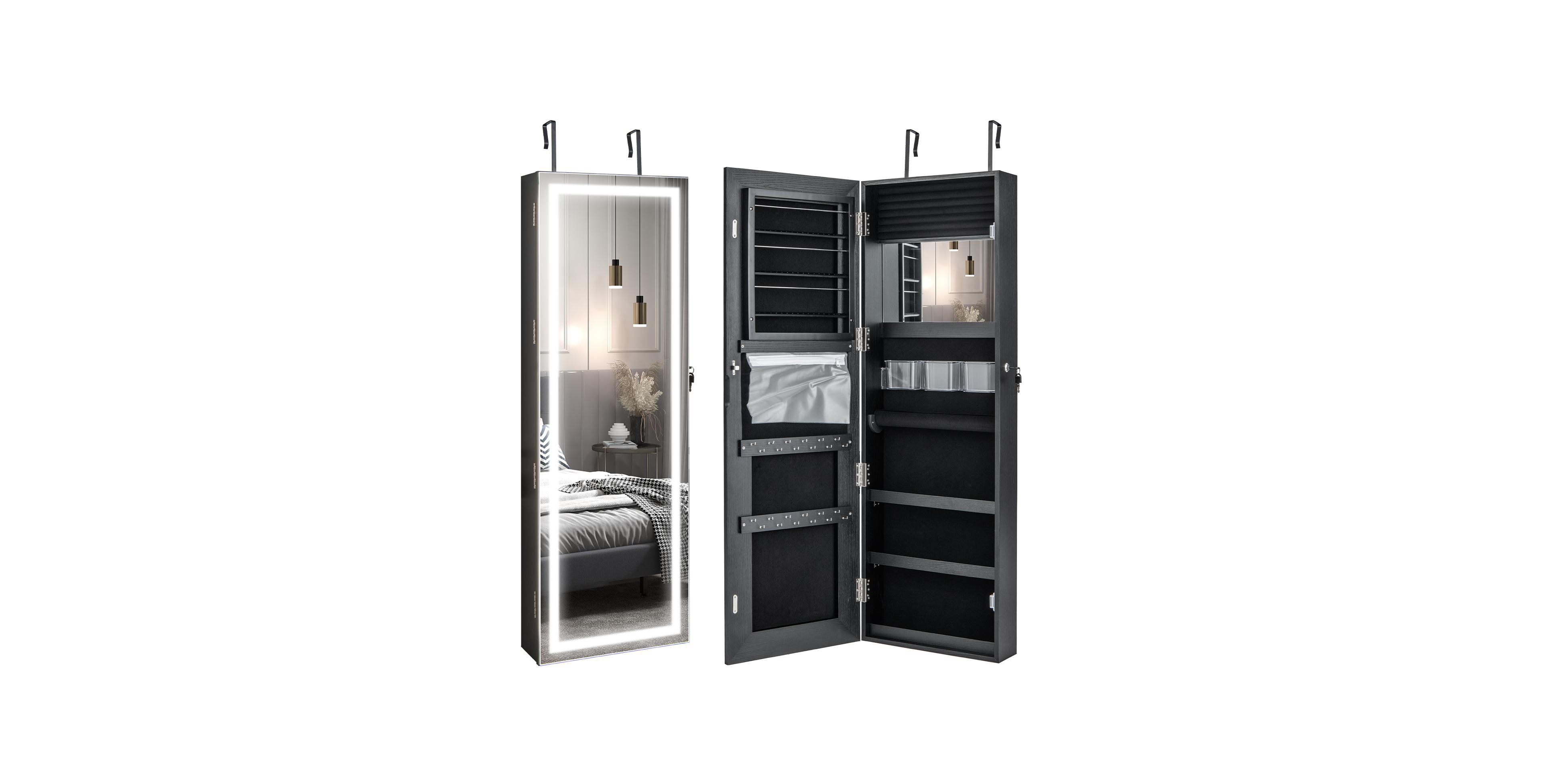 Mecale Mirrored Jewelry Armoire with Full Length Mirror and 2 Internal Led Lights