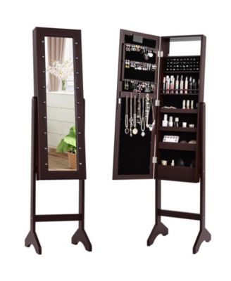 Mirrored Jewelry Cabinet Armoire Organizer with LED Lights