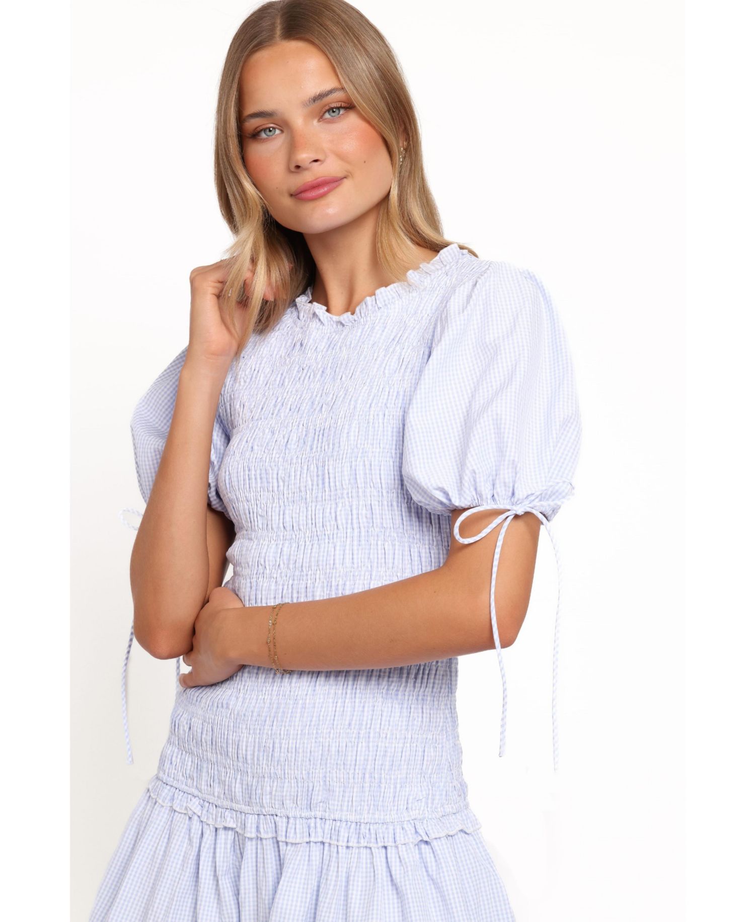 Women's Kaelyn Fit & Flare Puff Sleeve Gingham Mini Dress