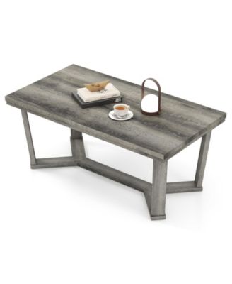 Rectangle Coffee Table Rubber Wood Base with Cross Shaped Base