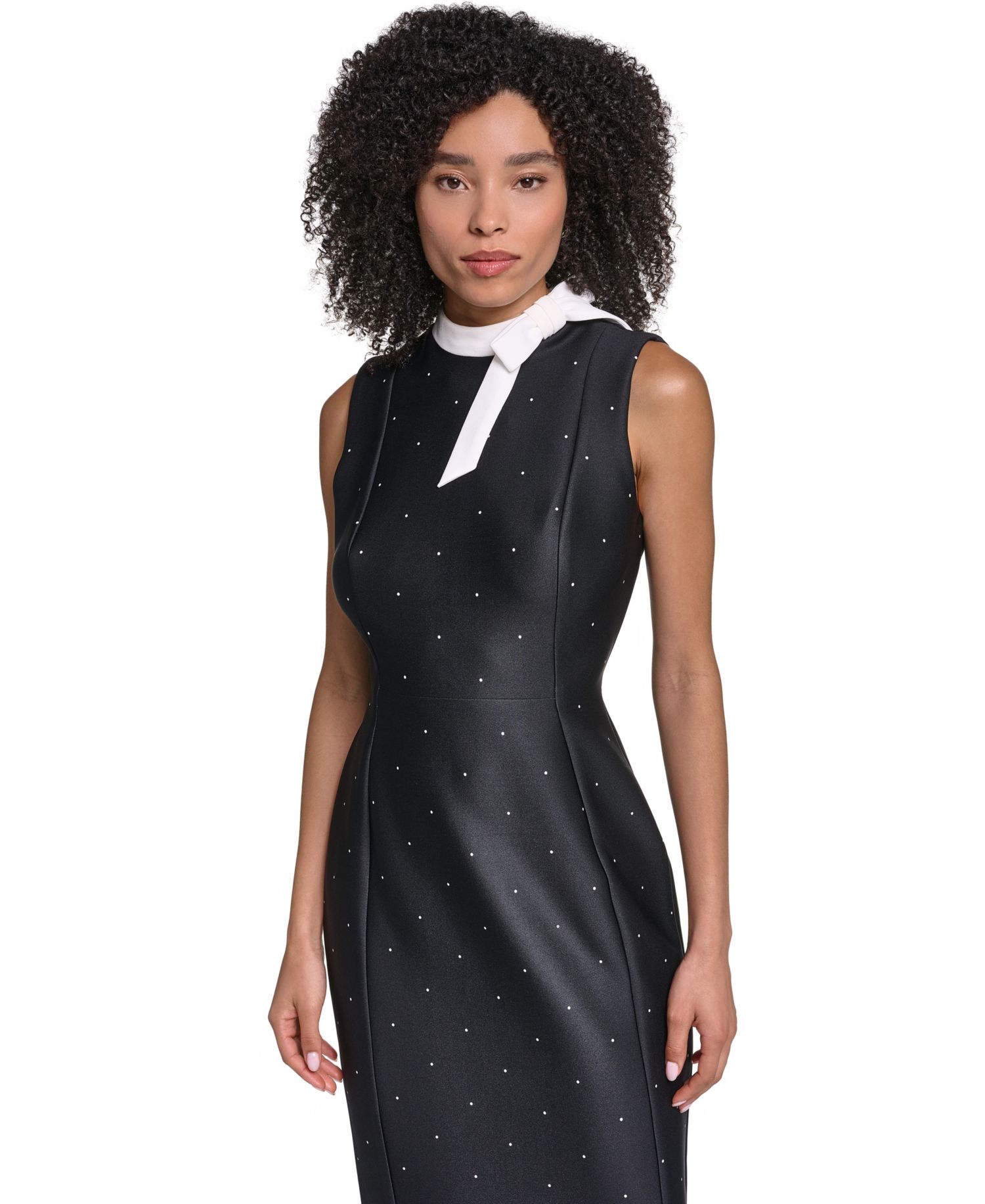 Women's Polka-Dot Scuba Contrast Neck Bow Dress