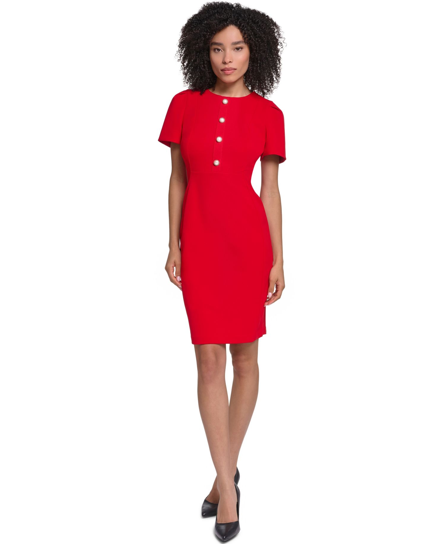 Women's Puff-Sleeve Scuba-Crepe Sheath Dress