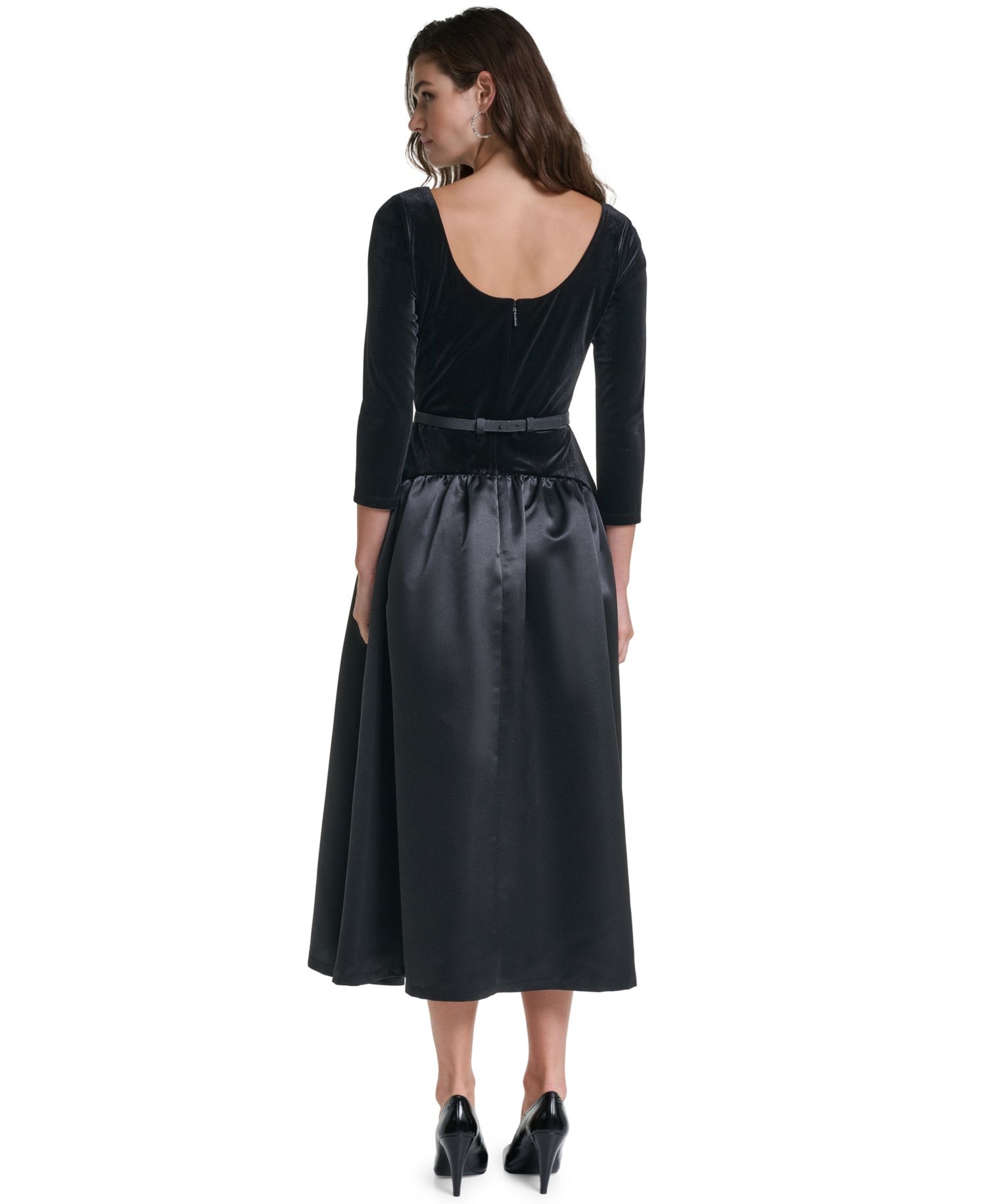 Women's Velvet Drop-Waist Midi Dress
