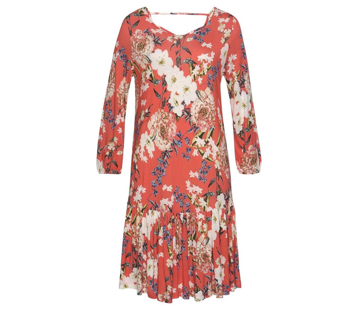 Women's Viscose Floral Print Drop Waist Ruffle-Trim Short Dress