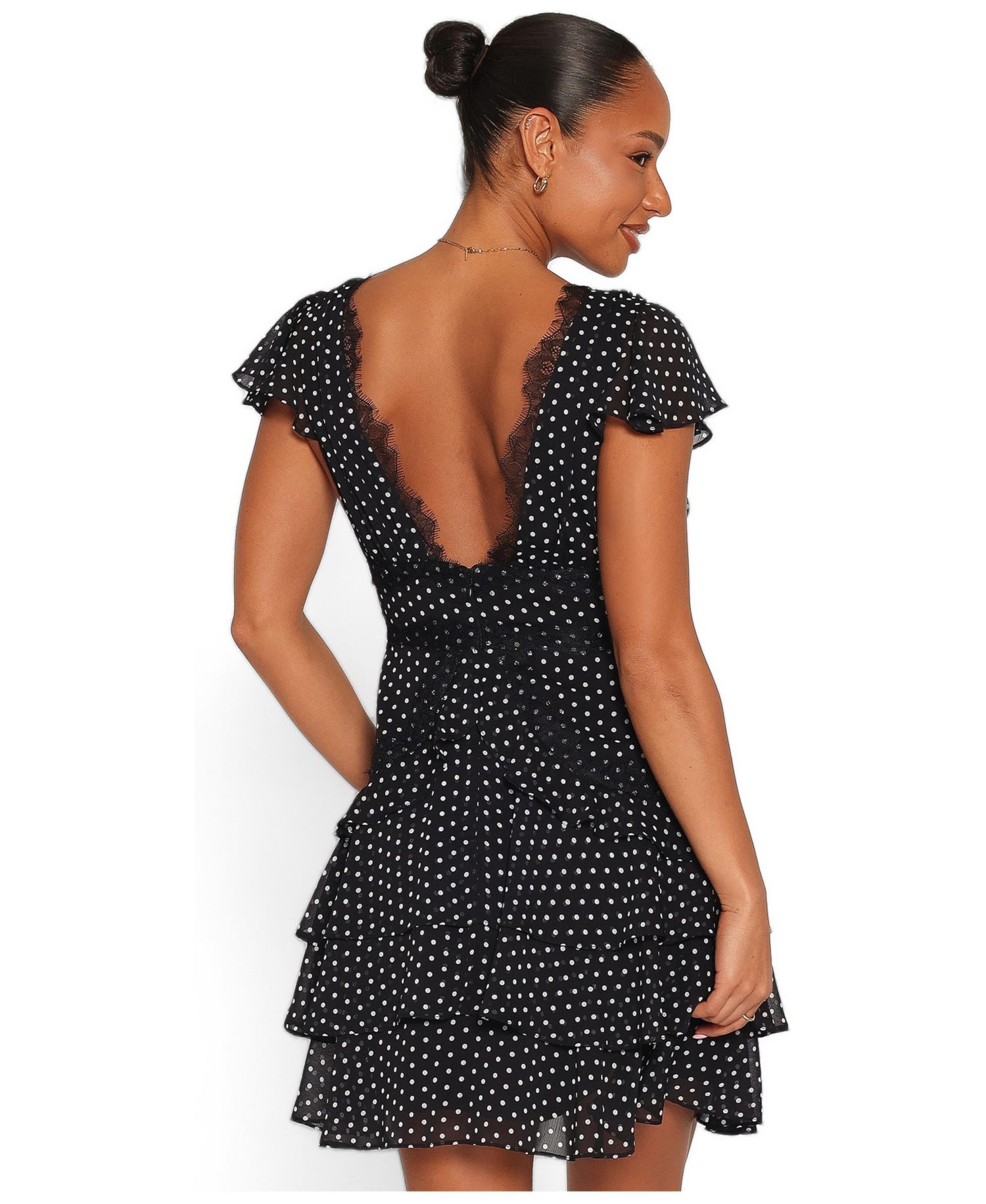 Women's Saint V-Neck Tiered-Ruffle Flutter-Sleeve Mini Dress