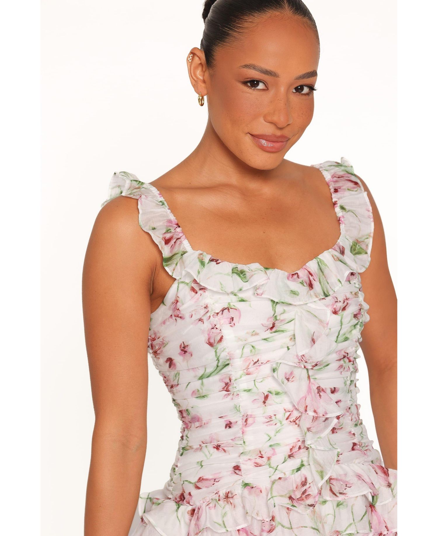 Women's Garcia Square-Neckline Floral Peplum-Waist Midi Dress