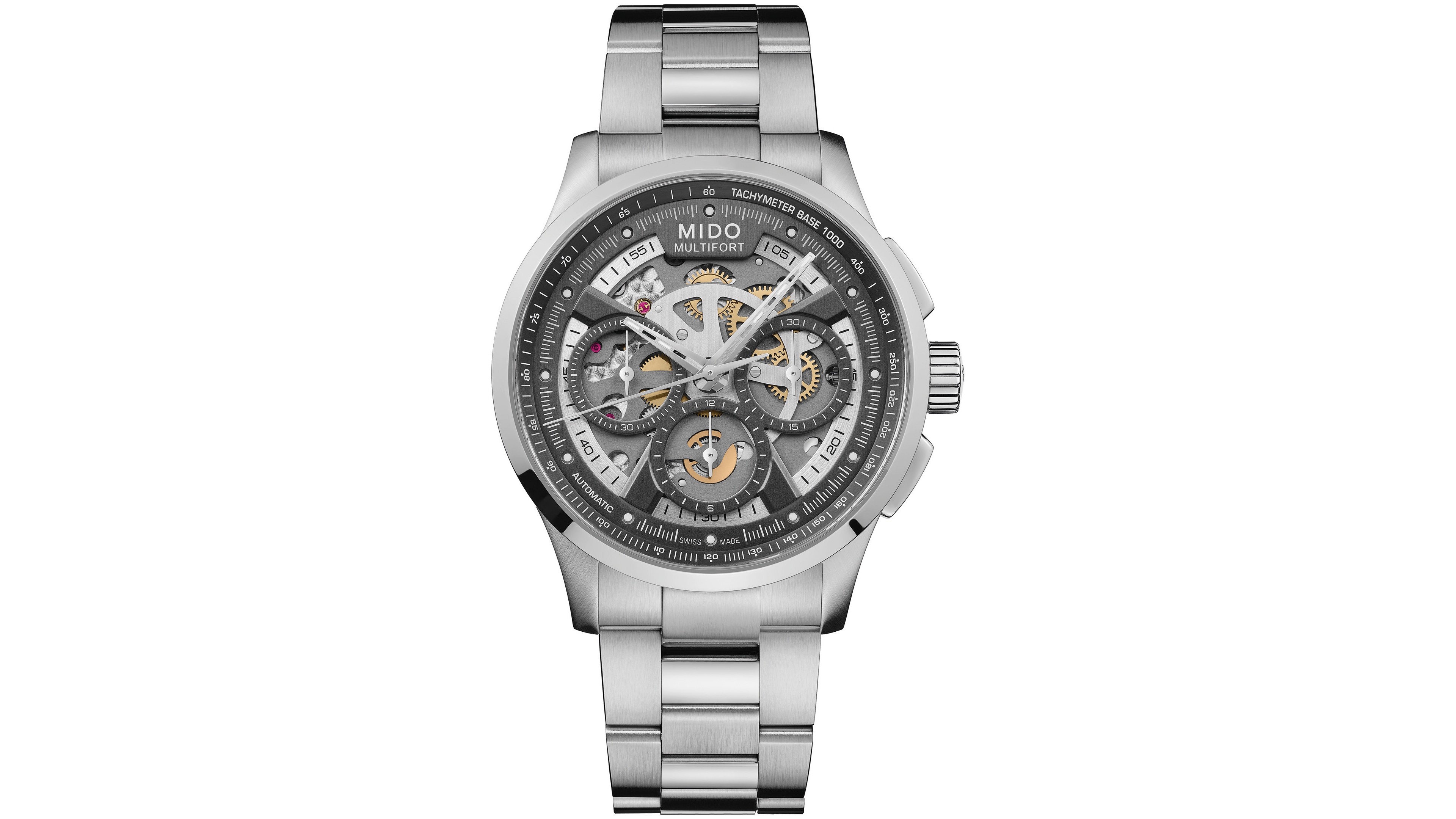 Mido Men's Swiss Automatic Chronograph Skeleton Multifort Stainless Steel Bracelet Watch, 43mm