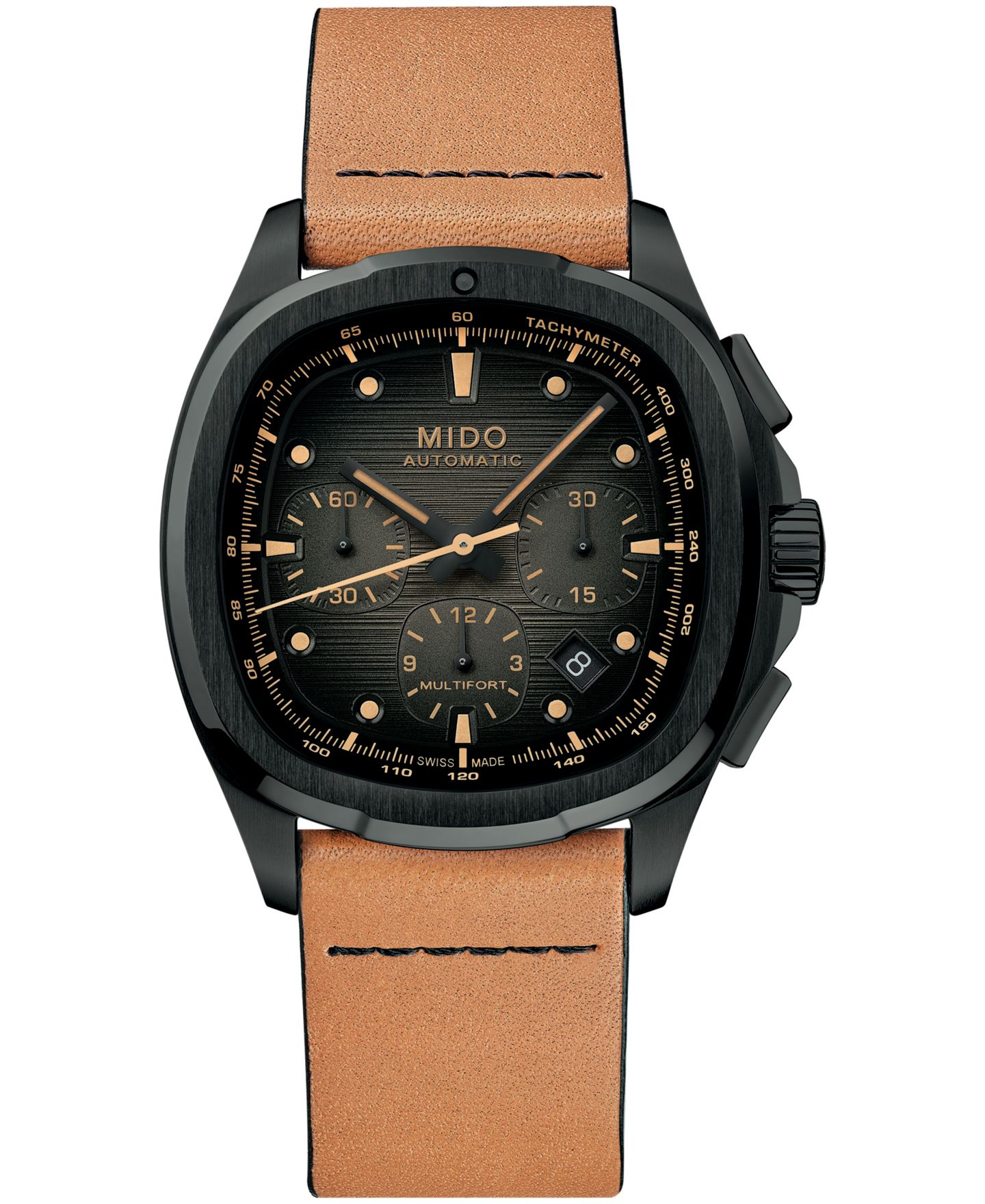 Мужские часы Mido Swiss Automatic Chronograph Multifort TV Black Stainless Steel 42mm — фото 3