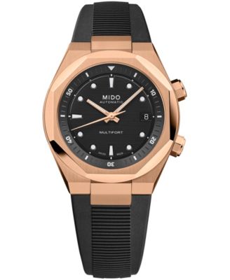 Men's Swiss Automatic Multifort 8 Two Crowns Black Rubber Watch 40mm