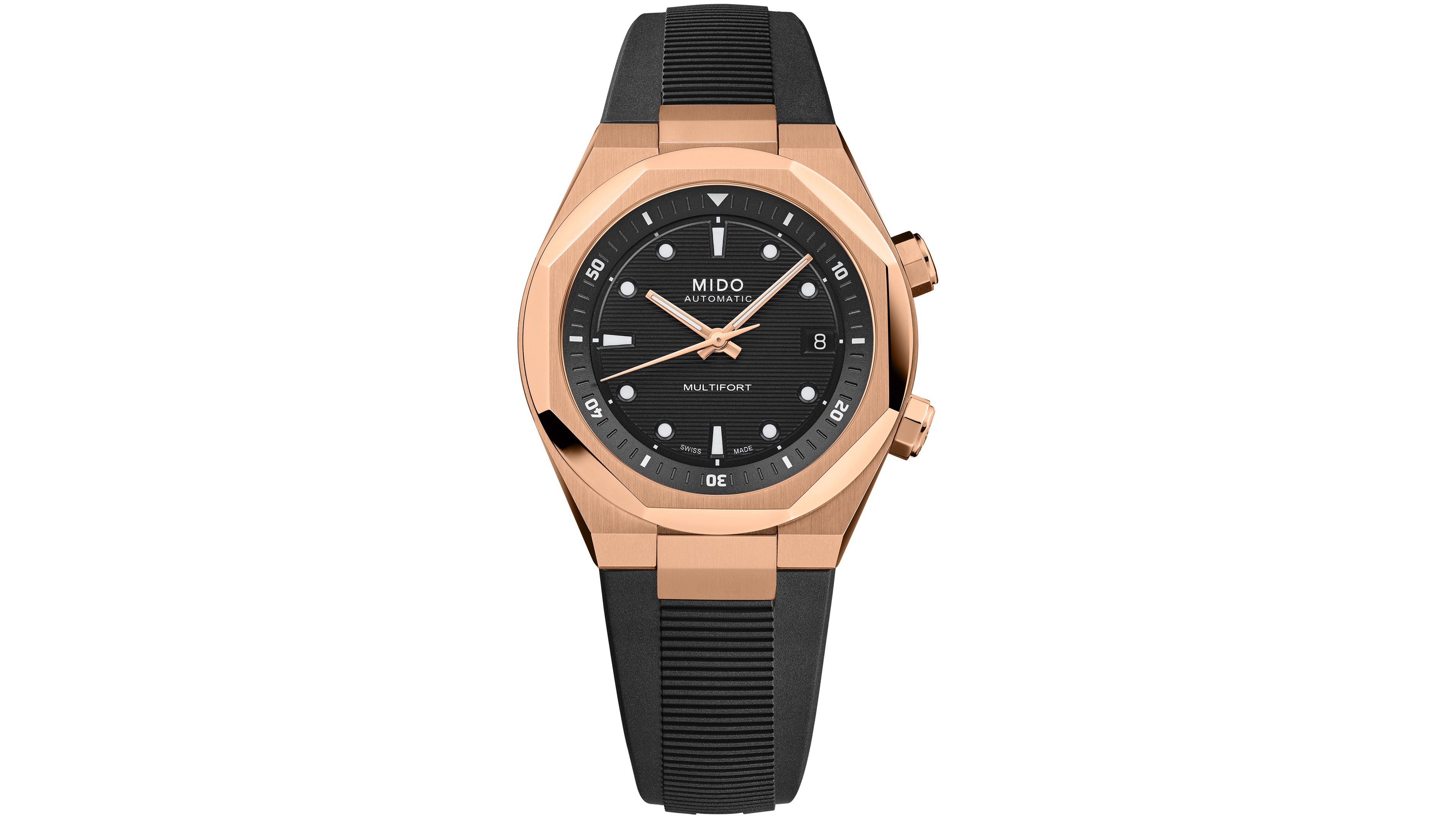 Mido Men's Swiss Automatic Multifort 8 Two Crowns Black Rubber Watch, 40mm