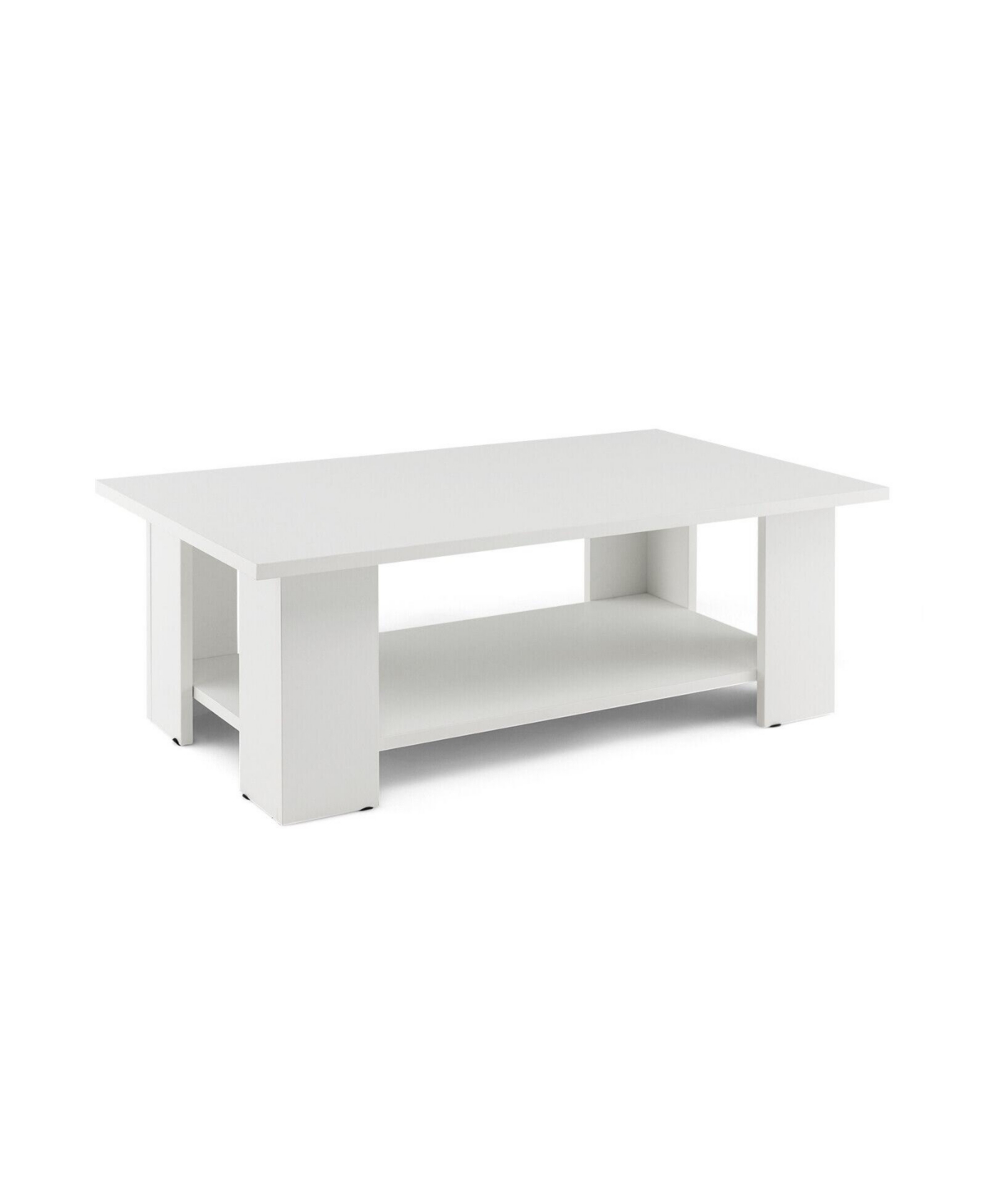 Mecale Large 36 41 Inch 2 Tier Wooden Modern Coffee Table with Storage Shelf - White