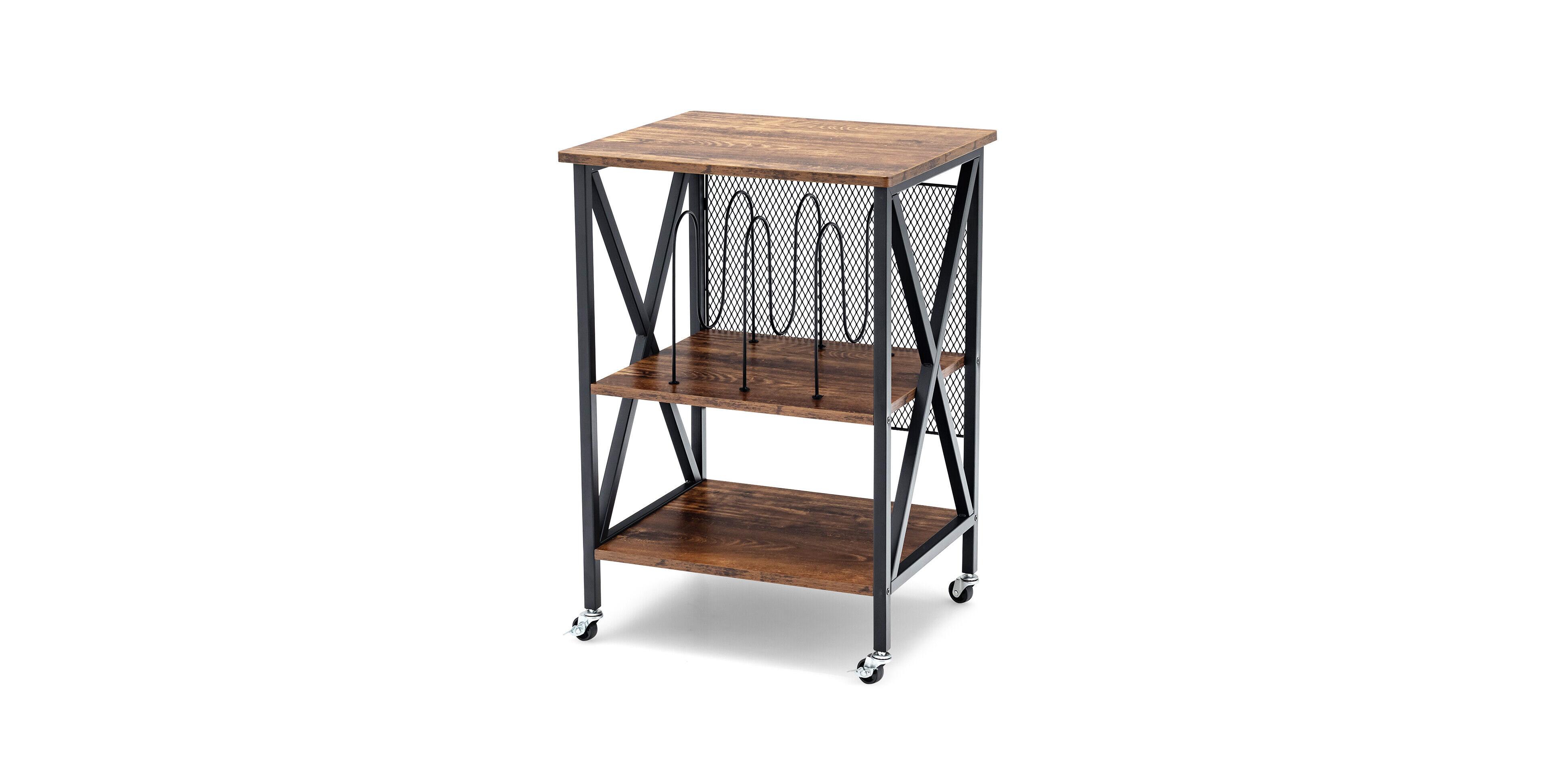 Mecale 3 Tiers Vintage Style Rolling End Table with 3 Dividers for Albums