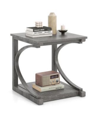 C Shaped 24 Inch 2 Tier Square End Table Sofa Side Table