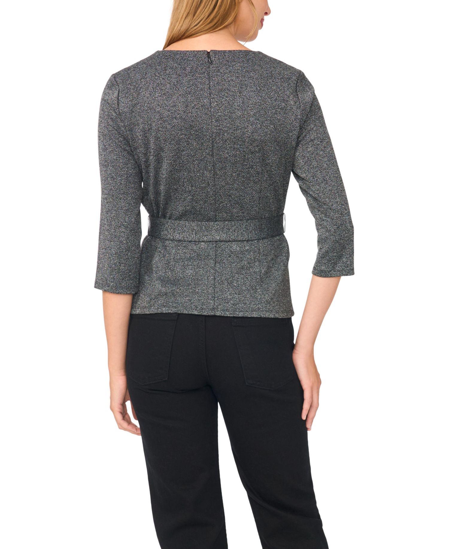 Women's Belted 3/4-Sleeve Crewneck Top