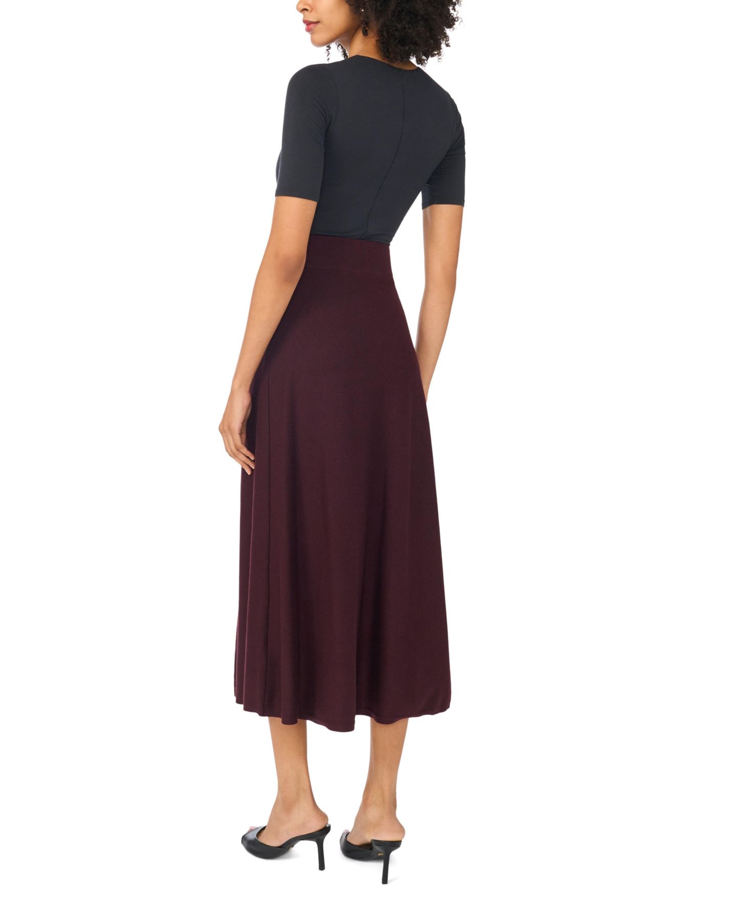 Женская юбка Vince Camuto High-Waisted A-Line Midi Wide, цвет: Винный — фото 4
