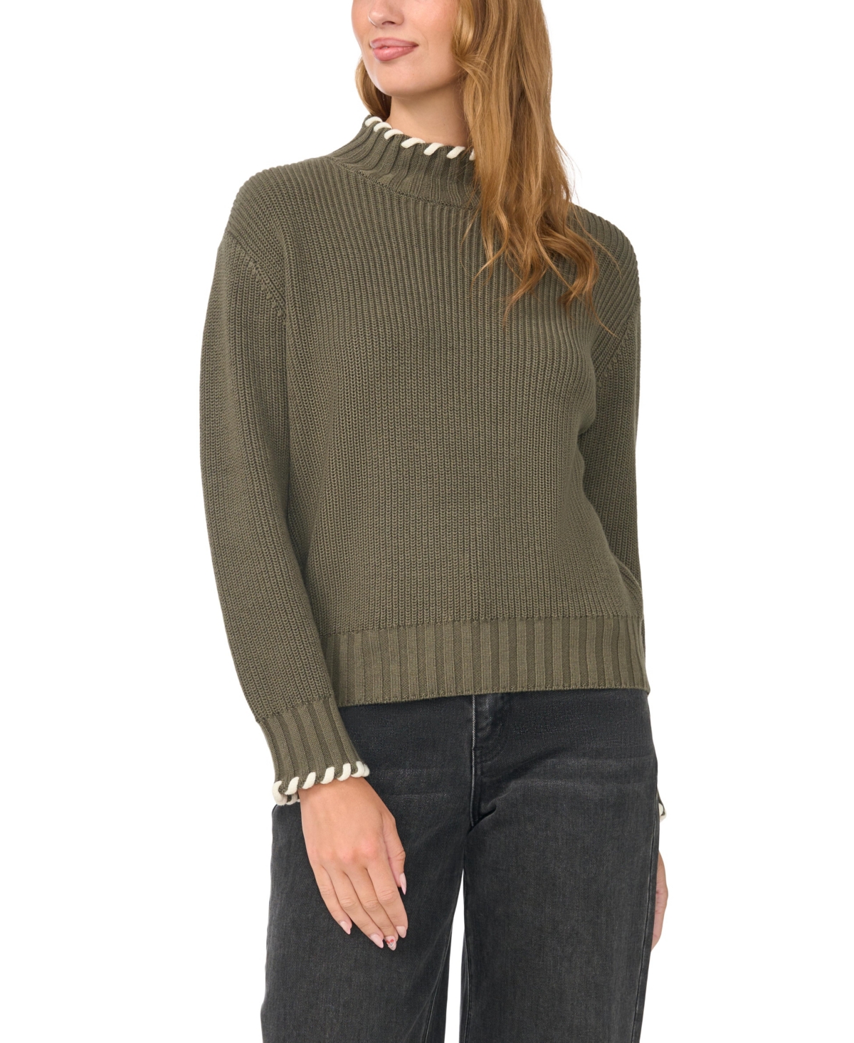 Vince Camuto Women's Turtleneck with Whipstitch Sweater - Moss Melody