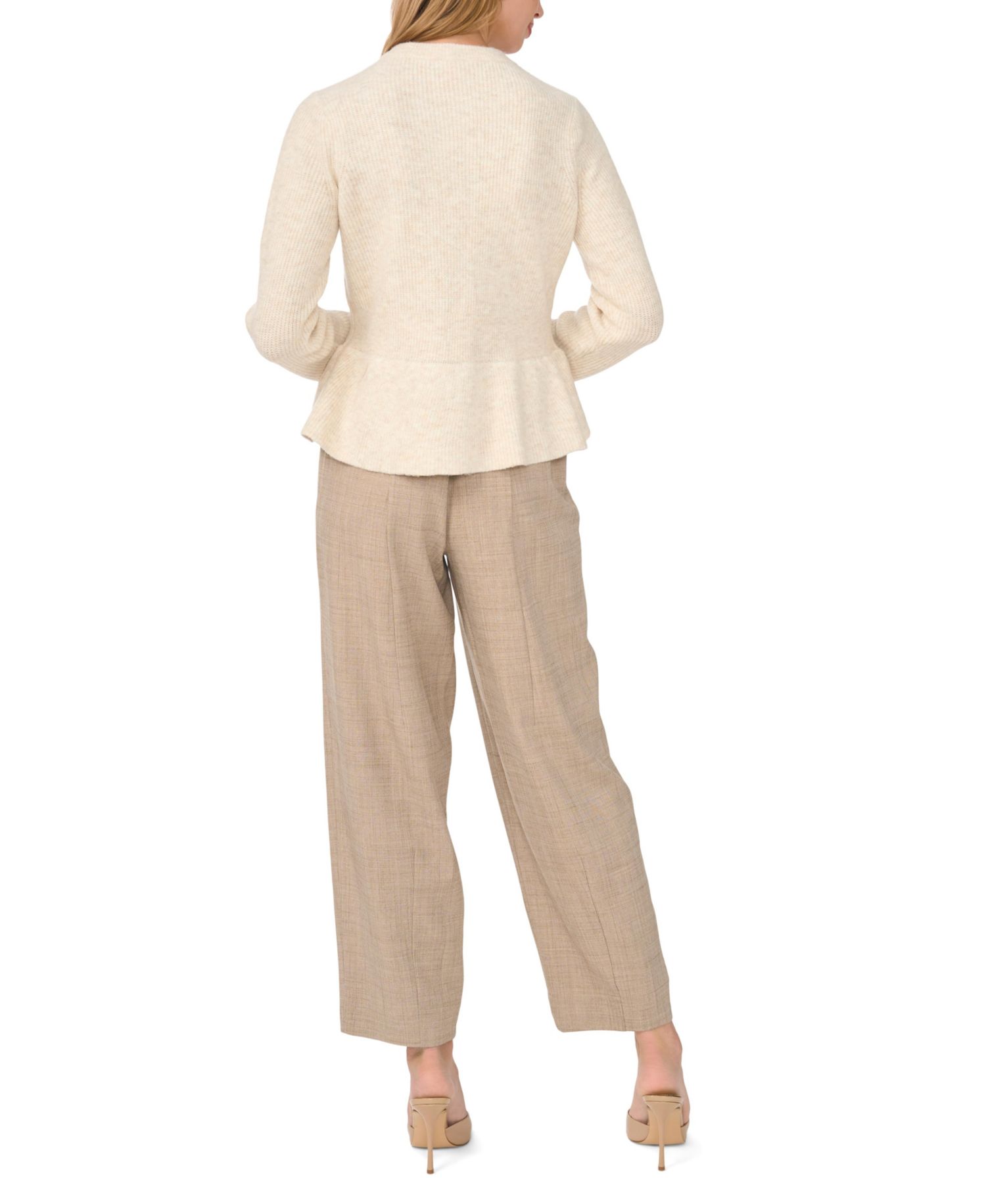 Women's Crewneck Long-Sleeve Peplum Cardigan
