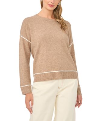 Women's Long Sleeve Crewneck with Contrast Stitching Sweater