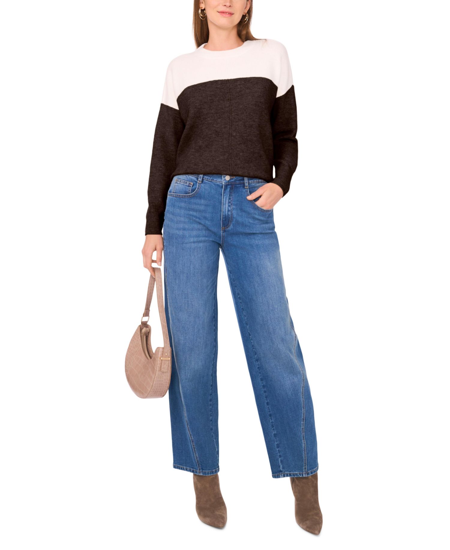 Women's Cozy Extended Shoulder Color Blocked Sweater