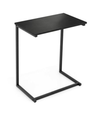 C Shaped Industrial End Table with Metal Frame