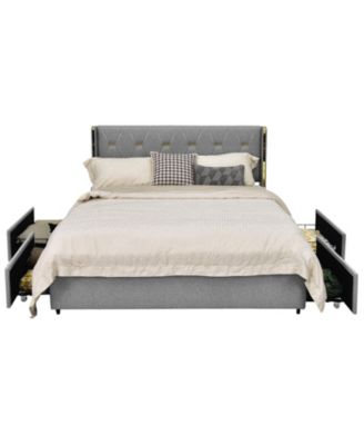 Full Queen Size Upholstered Bed Frame with 4 Drawers Full Size