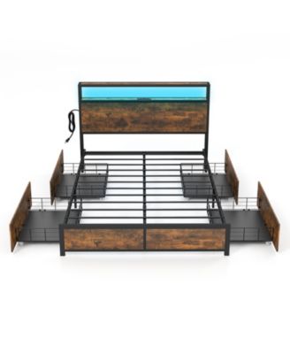 Full Queen Size Bed Frame with Smart LED Lights and Storage Drawers Full Size