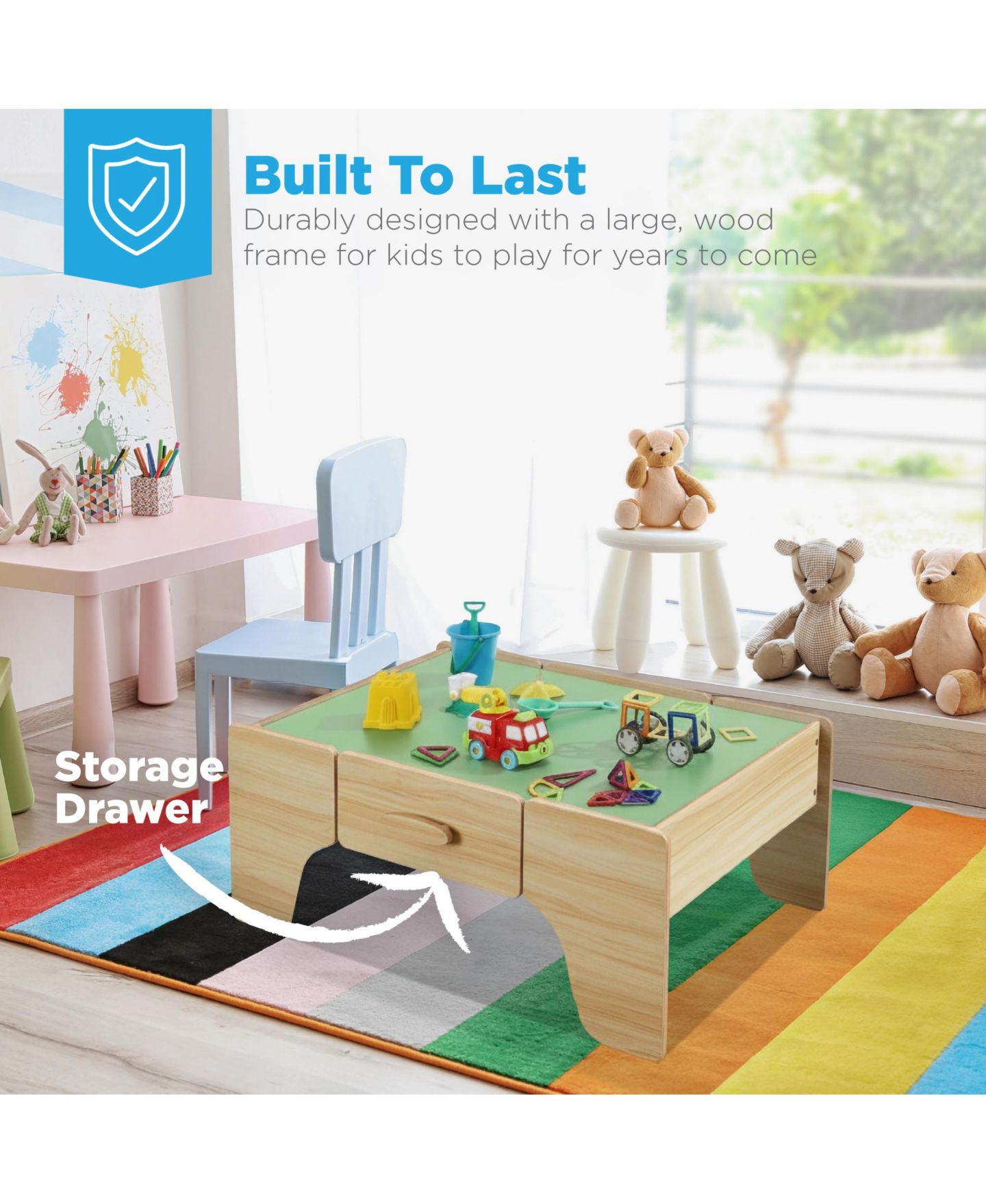 Детские конструкторы Best Choice Products Train Set Wooden Activity Table with Reversible Top and Storage Drawer, 56-Piece Set, Ages 3+, цвет: Натуральный — фото 6