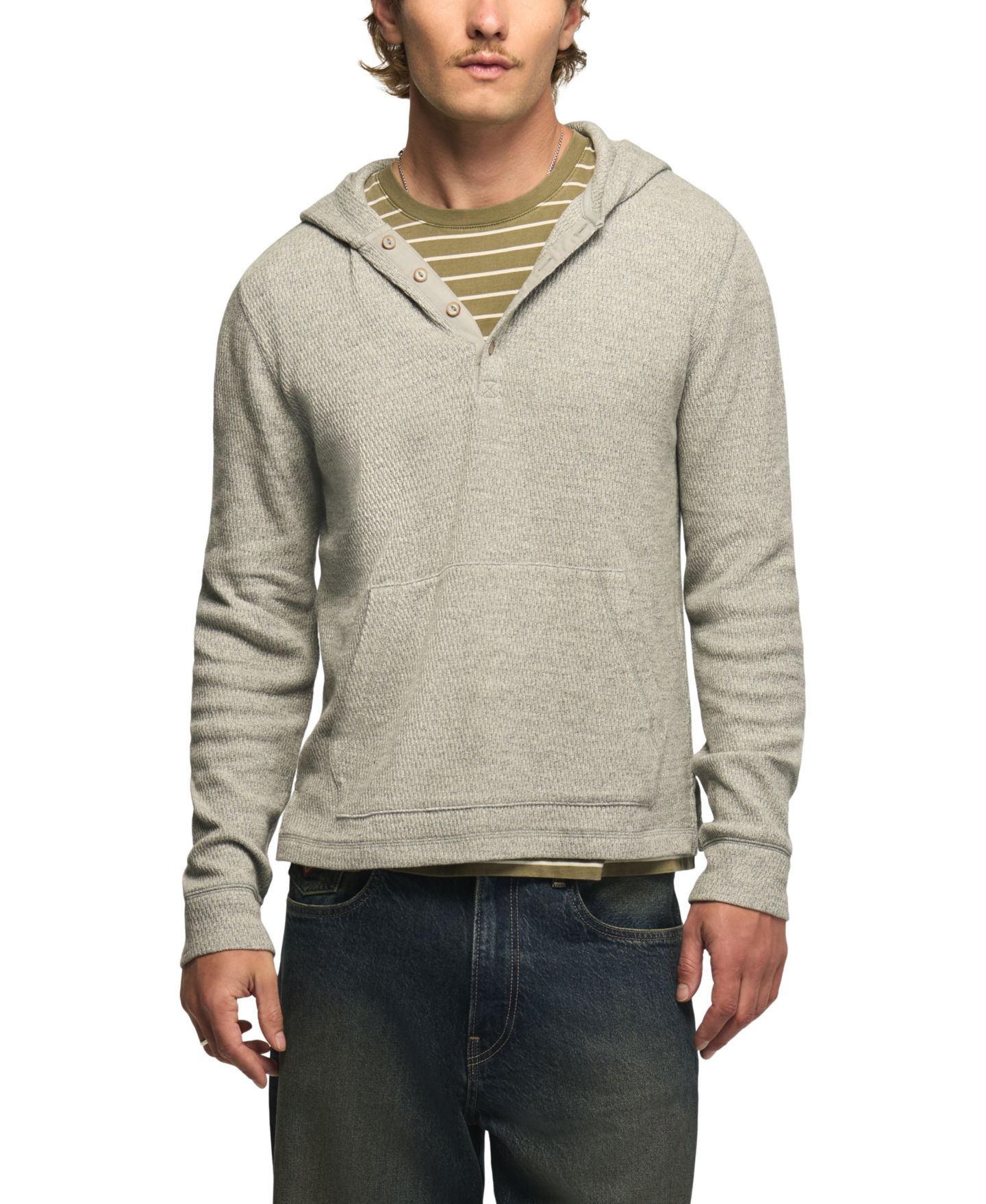 Мужское худи Lucky Brand Birdseye Thermal, цвет: Меланжевый серый — фото 1