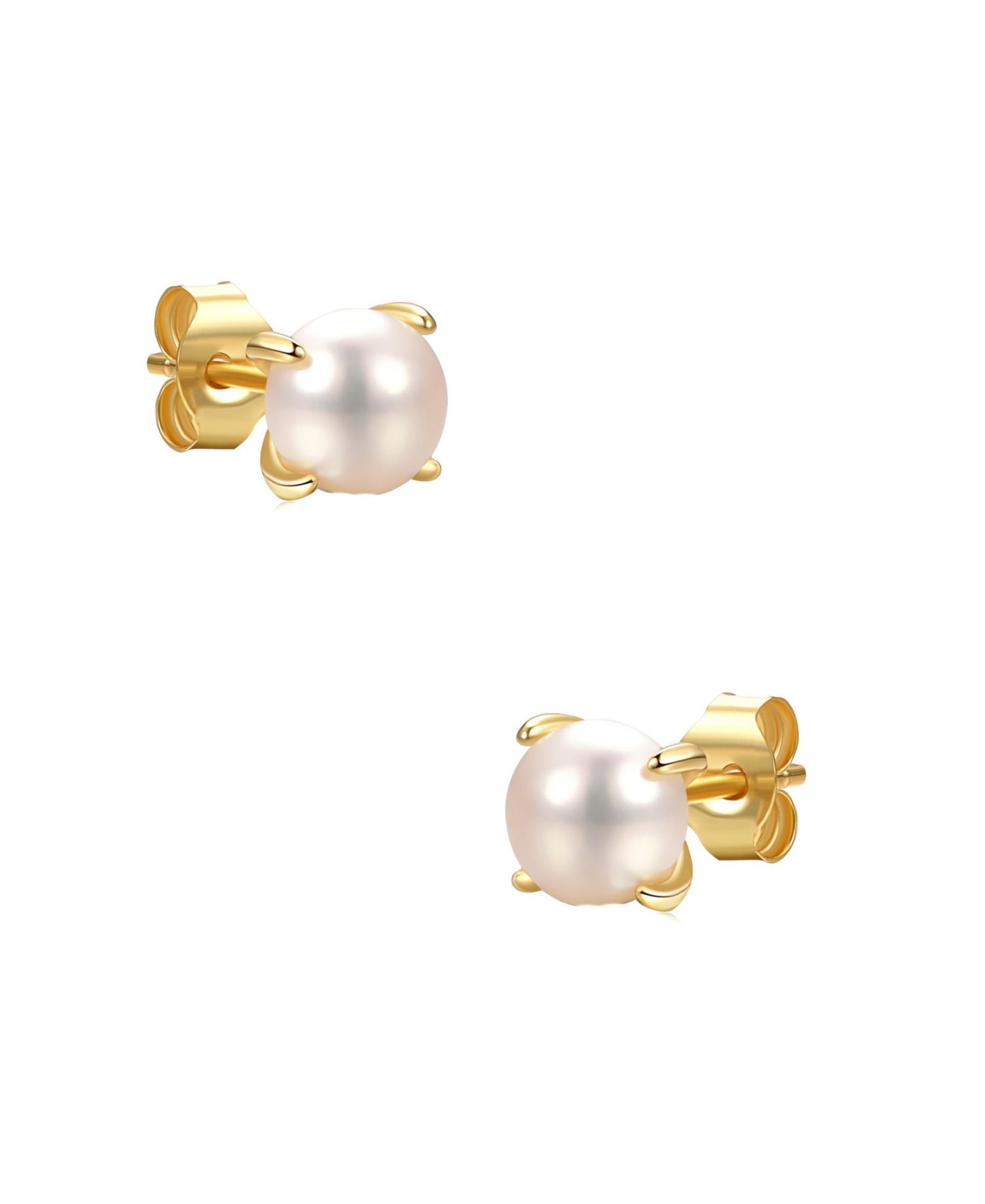 Adorable 14K Gold Plated Pearl Solitaire Dainty Stud Earrings