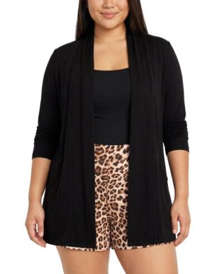 Plus Size Shawl-Collar Rayon-Blend Cardigan
