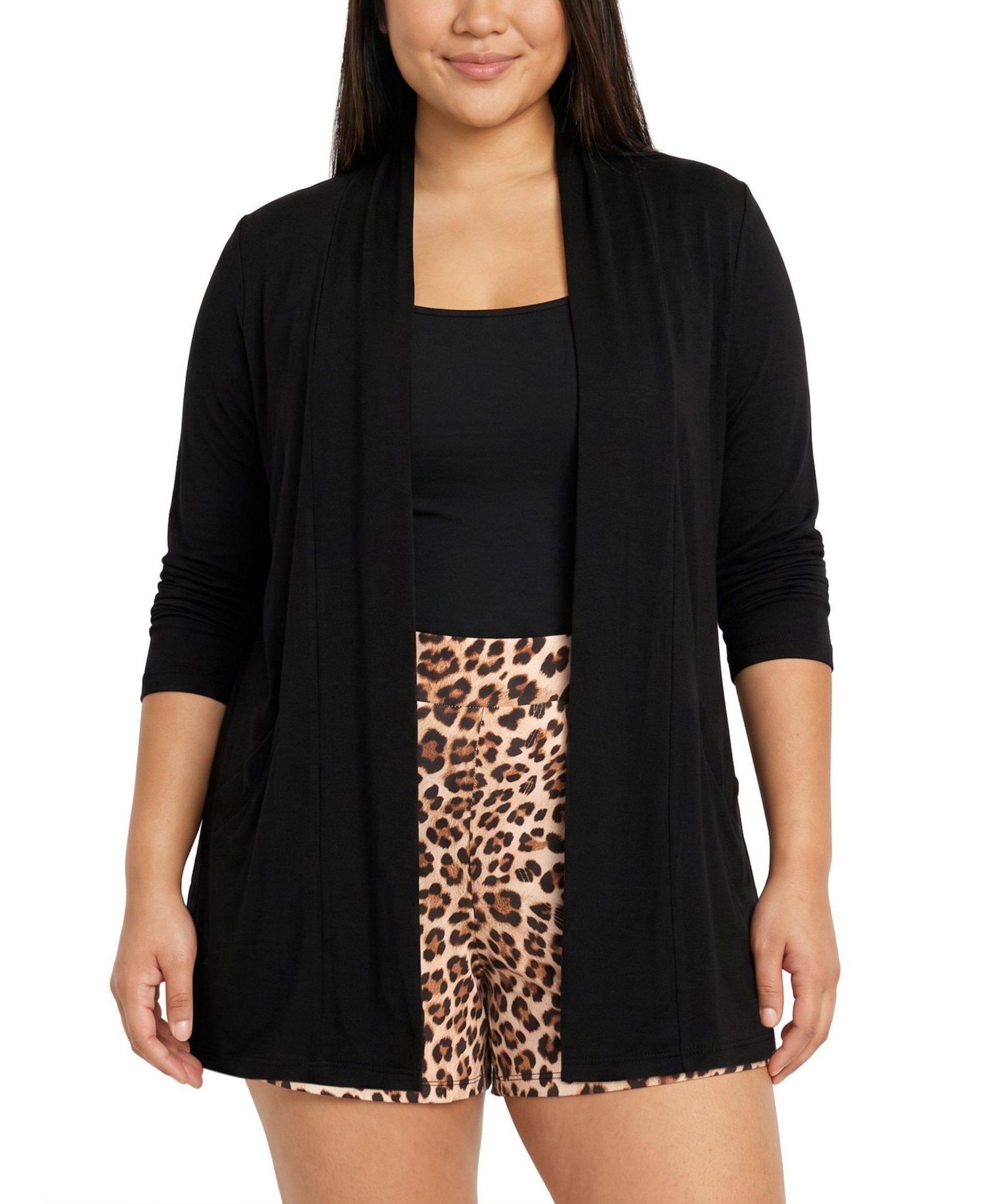 Plus Size Shawl-Collar Rayon-Blend Cardigan