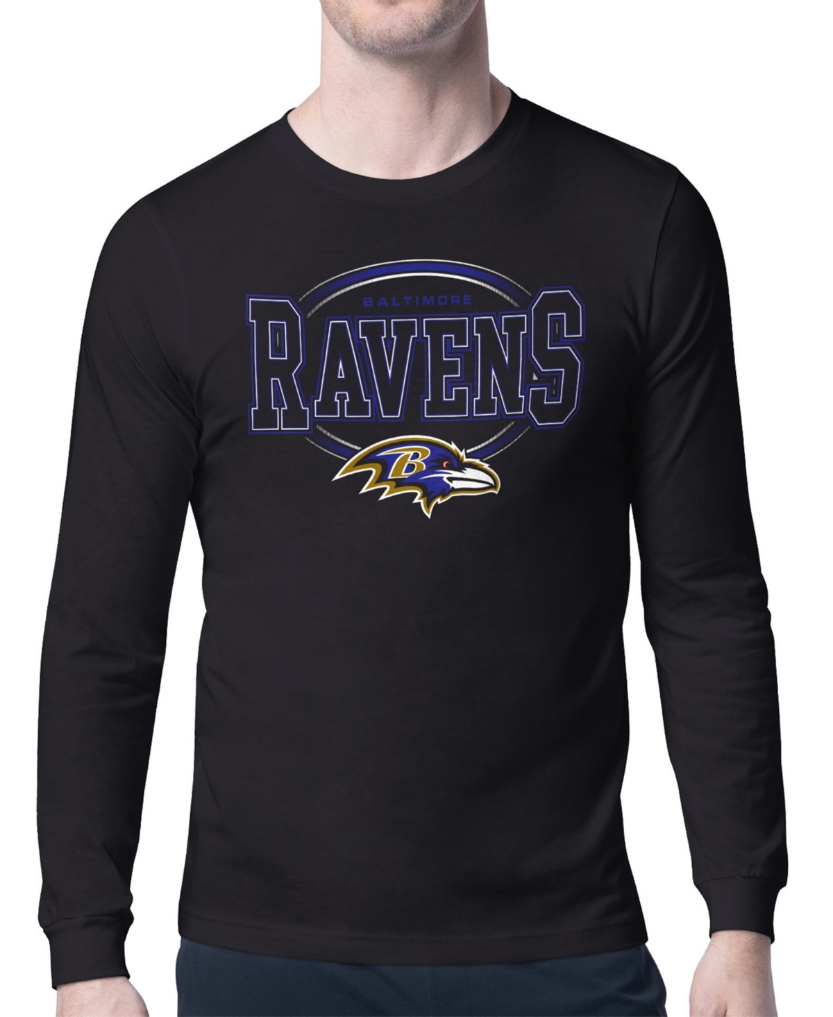 Starter Men's Baltimore Ravens Team Track Long-Sleeve Classic-Fit T-Shirt - Black