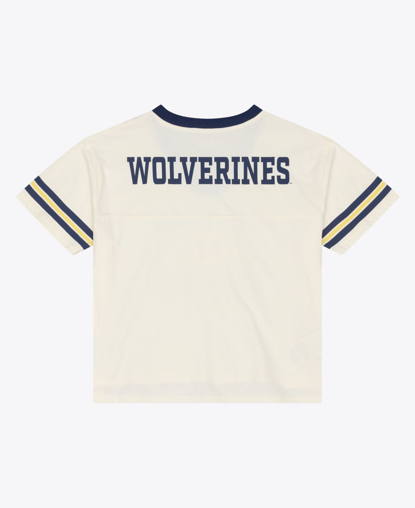 Женская футболка Mitchell & Ness Cream Michigan Wolverines Retro Roots Crop Boxy Yoke — фото 2