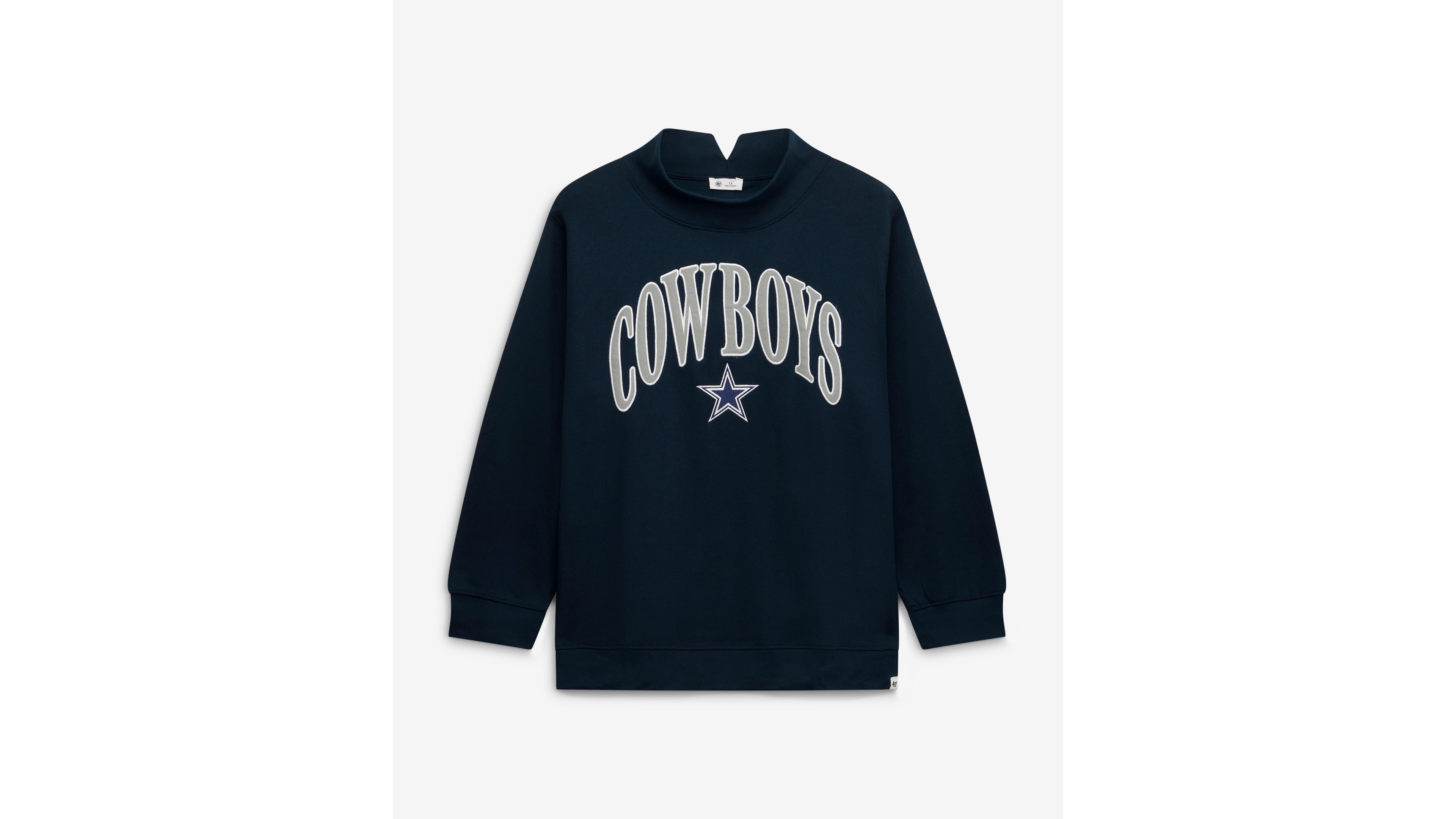 '47 Brand Plus Dallas Cowboys Vantage Mock Neck Long Sleeve Oversized Fit Pullover