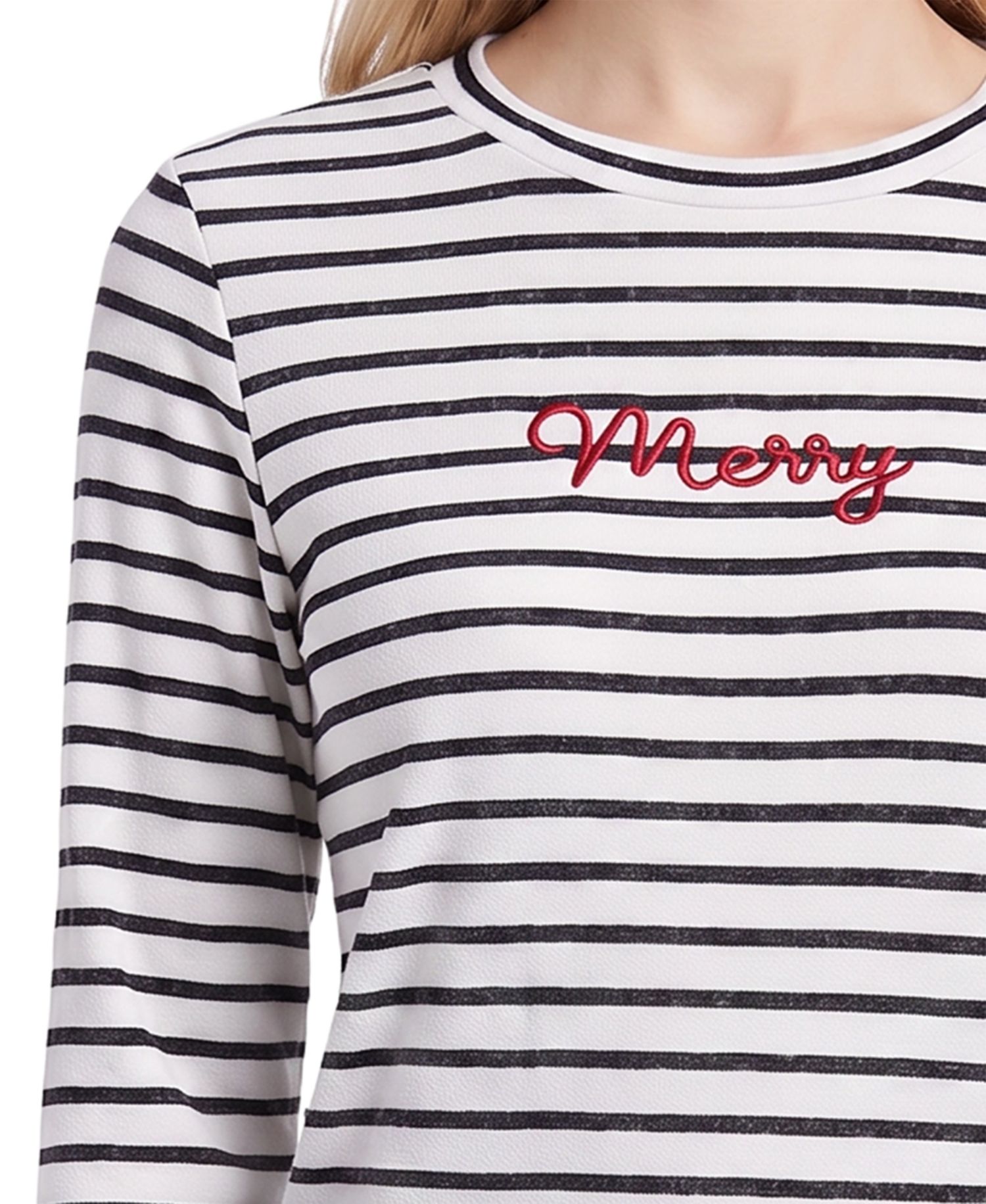 Women's Long-Sleeve Crewneck Embroidered T-Shirt