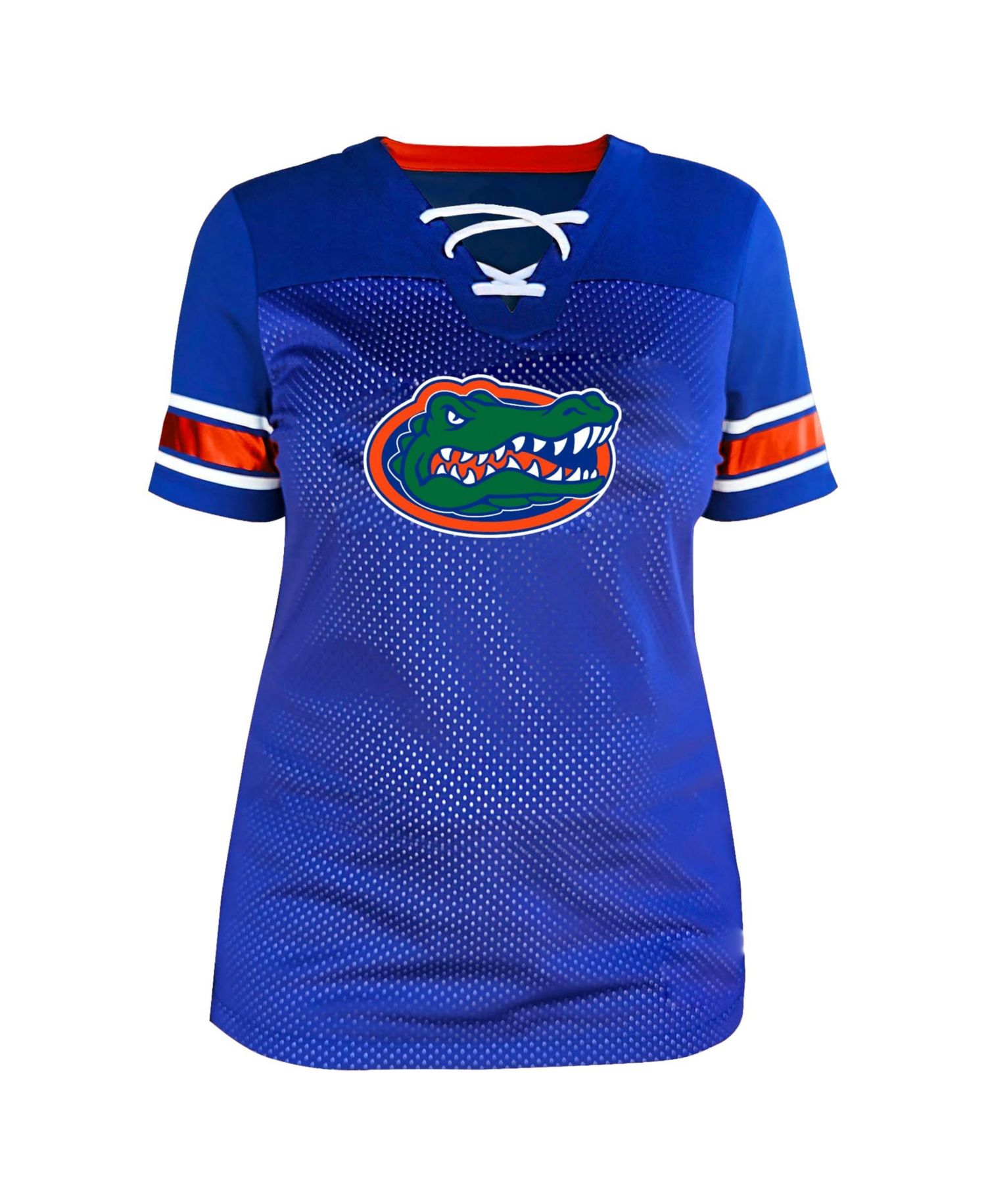 Women's Royal Florida Gators Plus Size Mesh Overlay Lace-Up Jersey T-Shirt