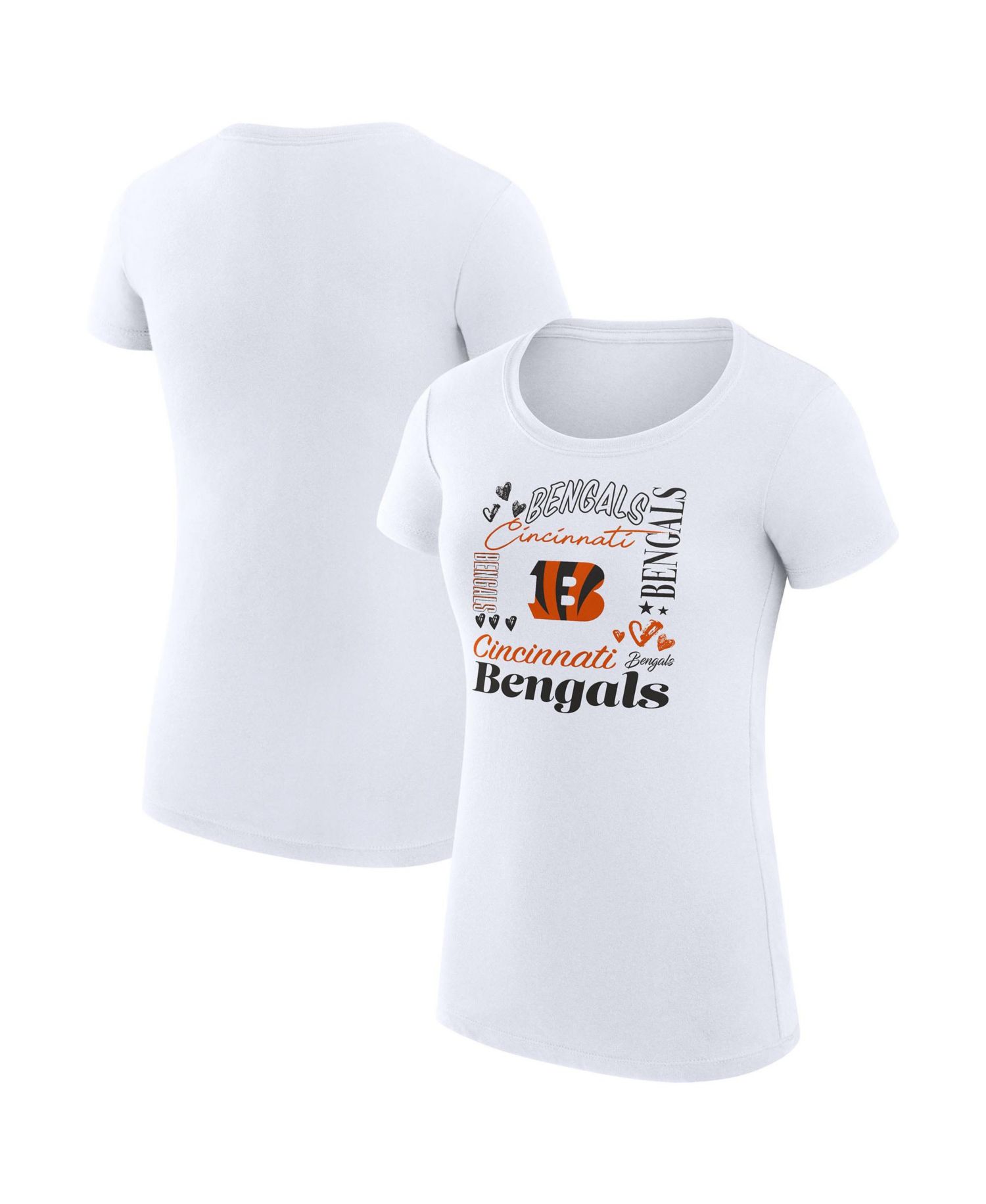 Women's White Cincinnati Bengals Super-Slim Fit Lightweight Collage Team T-Shirt