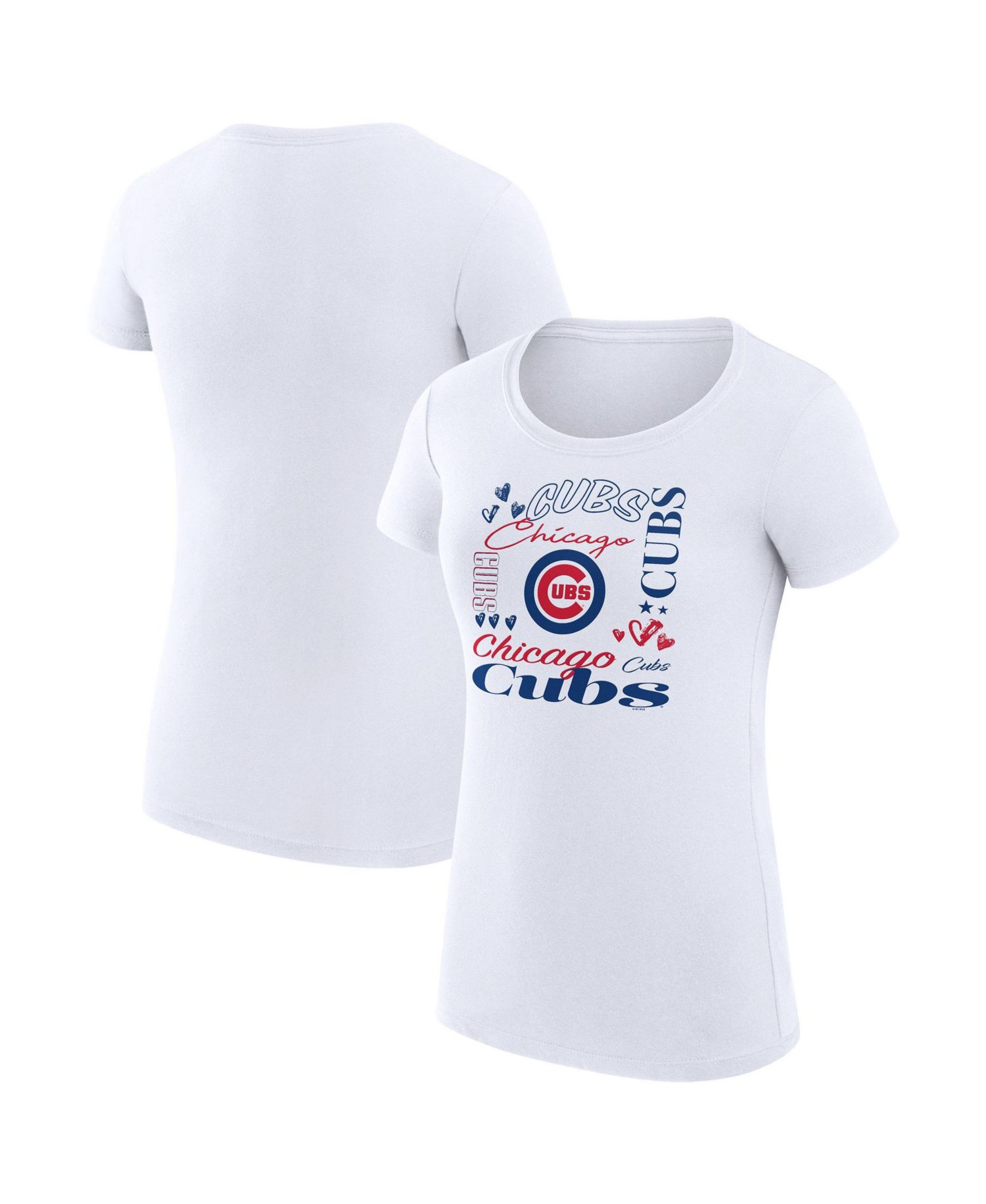 Women's White Chicago Cubs Super-Slim Fit Lightweight Collage Team Graphic Crew Neck T-Shirt