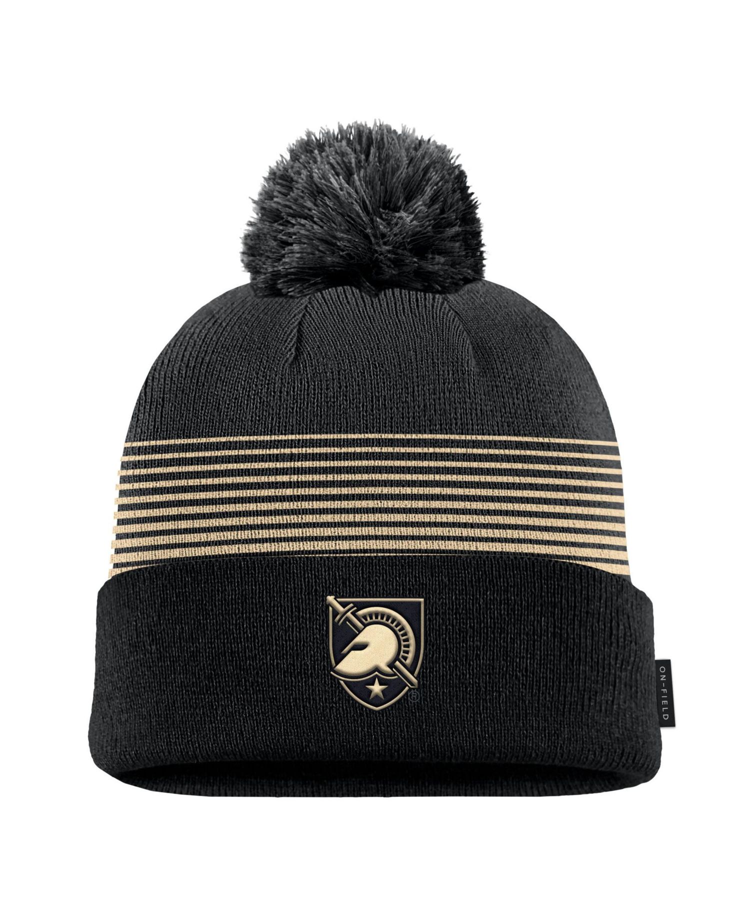 Men's Black Army Black Knights 2026 On-Field Peak Cuffed Knit Hat with Pom