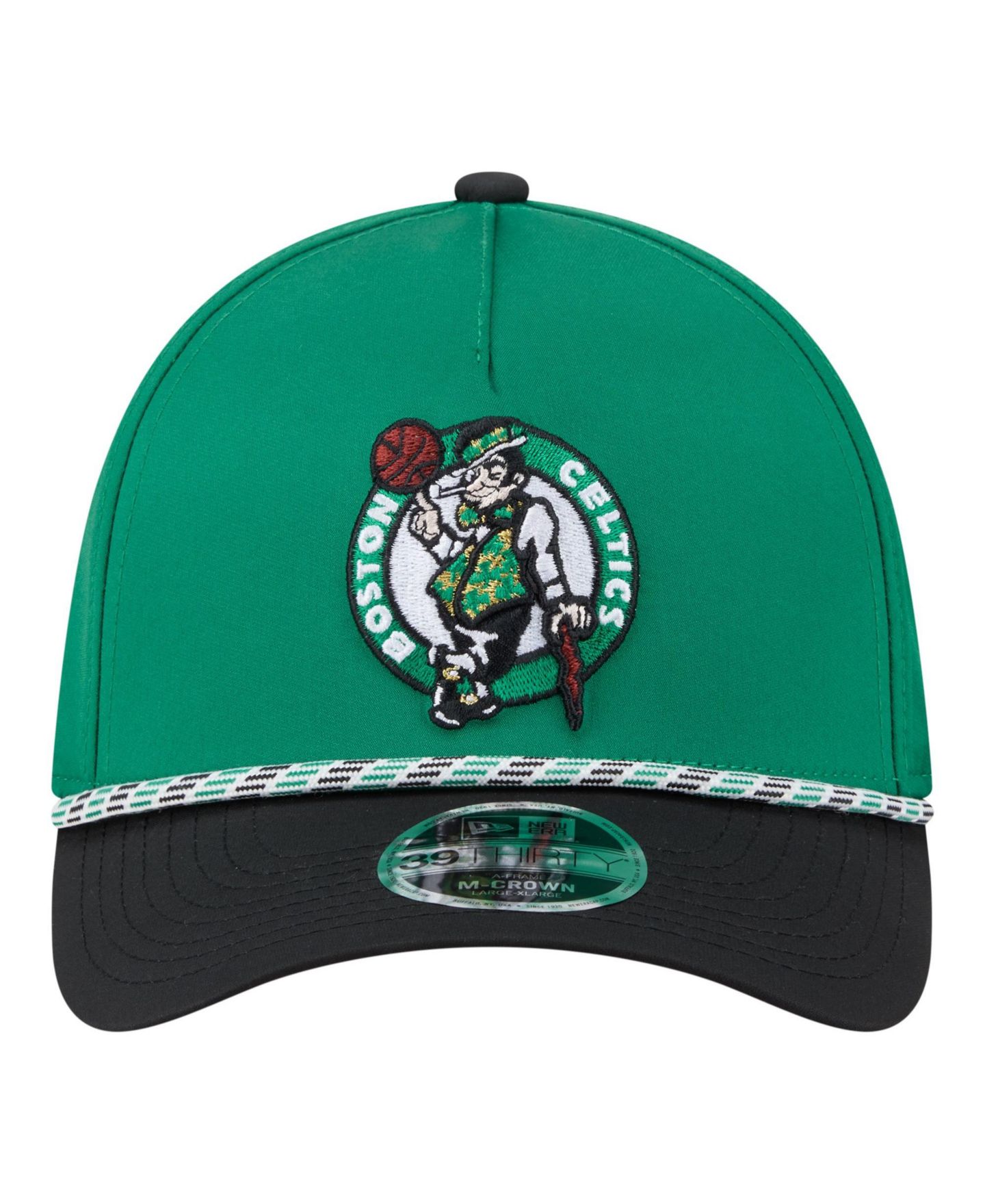 Мужская кепка New Era Kelly Green/Black Boston Celtics Rope Two-Tone M-Crown A-Frame 39THIRTY Flex Hat — фото 2